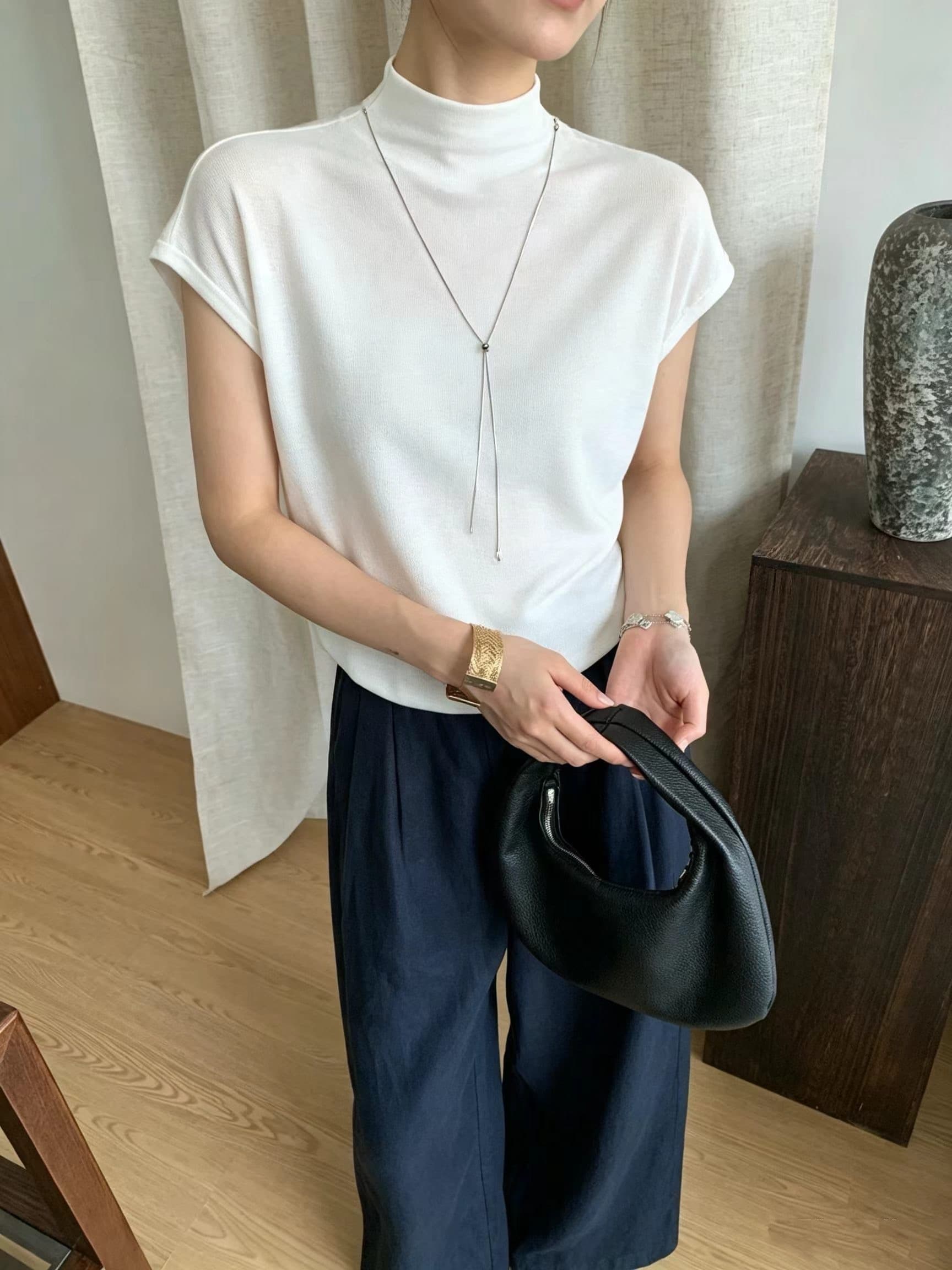 반하이넥 패션 한 부서 순수한 욕망 바람 반팔 티셔츠 여성 몸매 가꾸기 슬림해 보이는 기본 셔츠 인사이드 가져 가라. 학생 맨위 ins 트렌디 상세 이미지 4