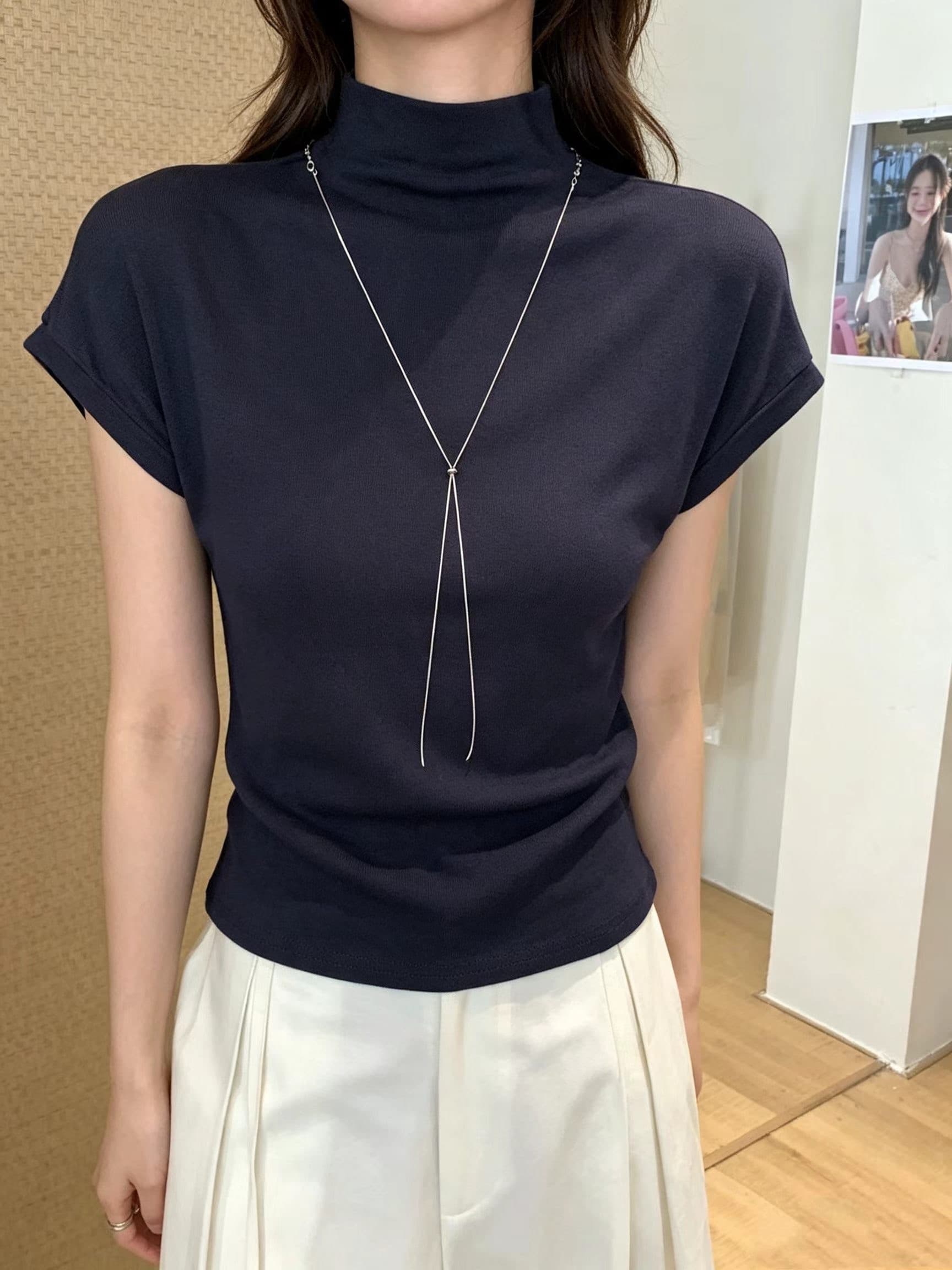 반하이넥 패션 한 부서 순수한 욕망 바람 반팔 티셔츠 여성 몸매 가꾸기 슬림해 보이는 기본 셔츠 인사이드 가져 가라. 학생 맨위 ins 트렌디 상세 이미지 8