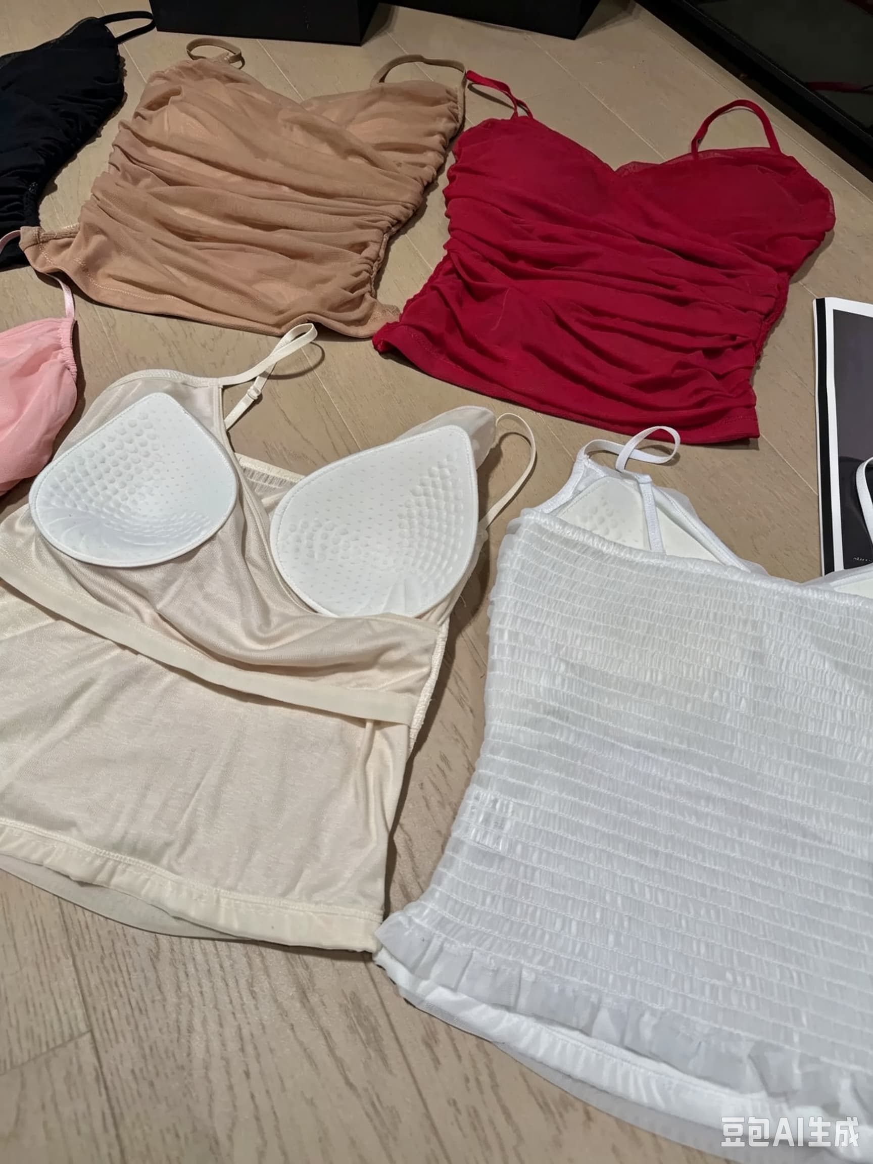 뜨거운 빨간색 부드러운 빛 실 실 V넥 십자가 망사 캐미솔 ~을 통해 센스 아름다움 뒤로 순수한 욕망 맨위 상세 이미지 3