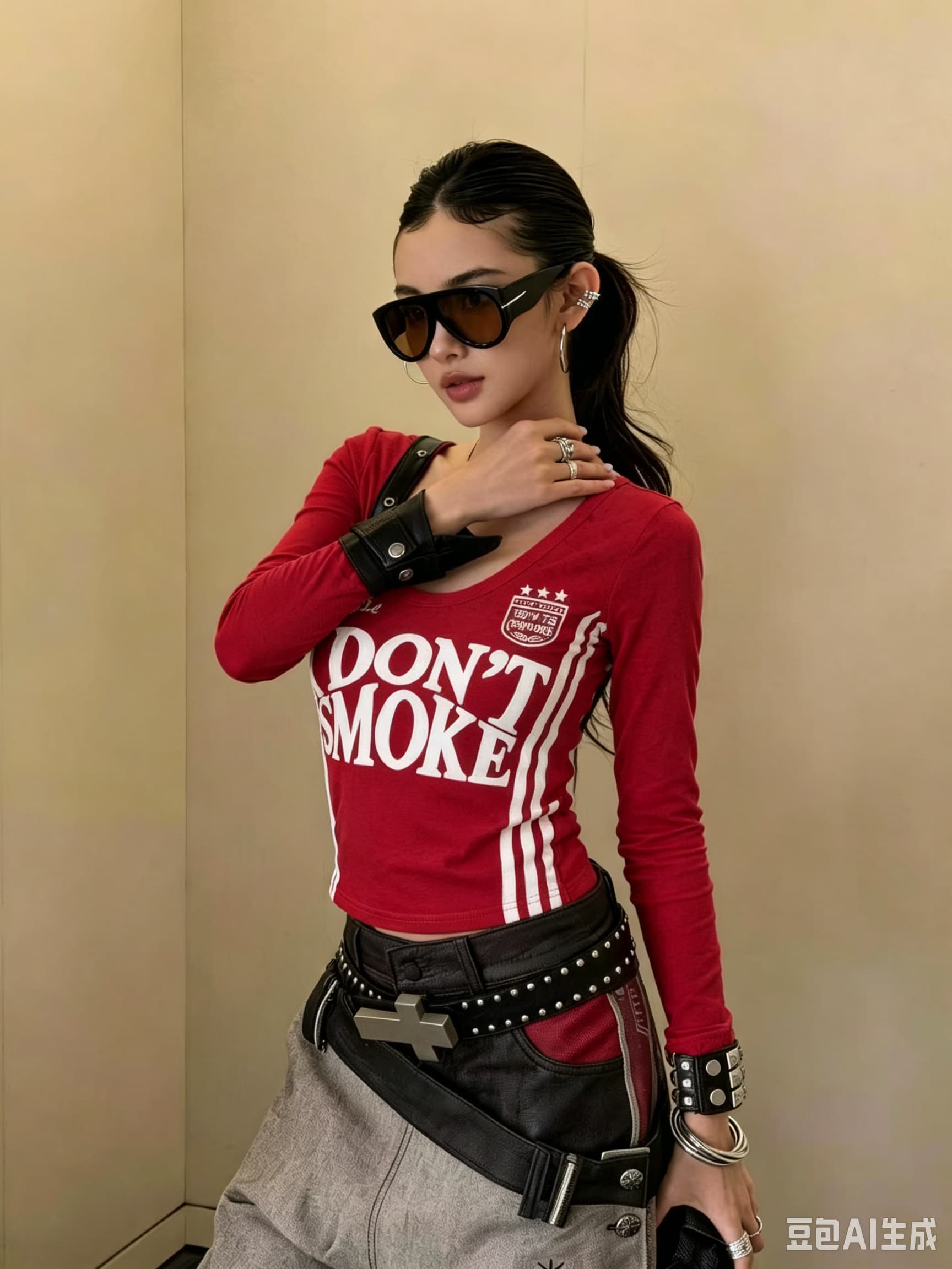 차가운 핫걸 대 u 칼라 2026 이른 가을 아메리칸 운동 바람 긴팔 티셔츠 한일 ootd 오토바이 여성 펑크 록 어둠