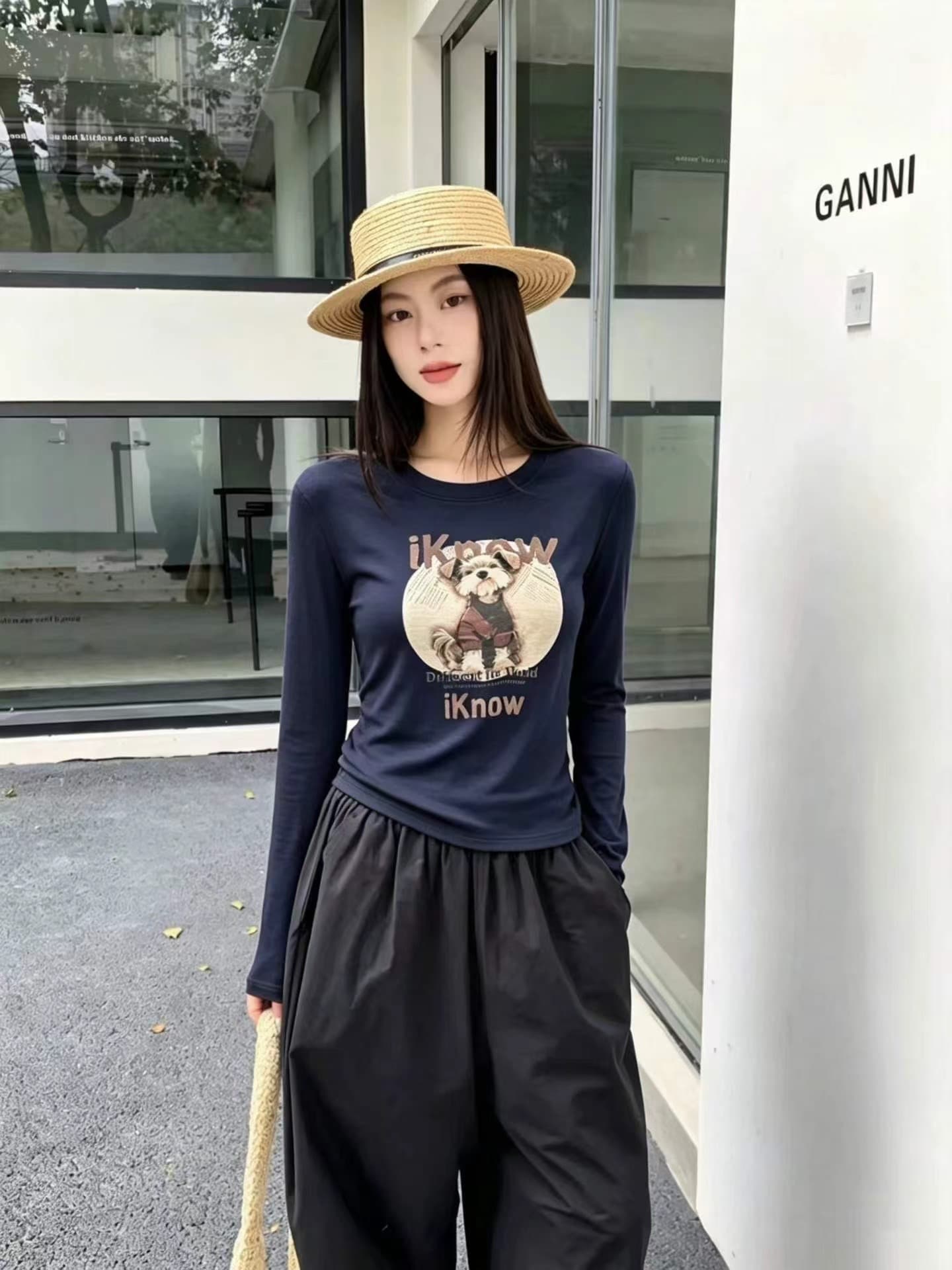 아메리칸 레트로 주황색 색상 강아지 프린트 라운드 넥 반팔 티셔츠 여성 여름 새로운 디자인 센스 작은 대중 긍정적 인 어깨 의류 상세 이미지 5