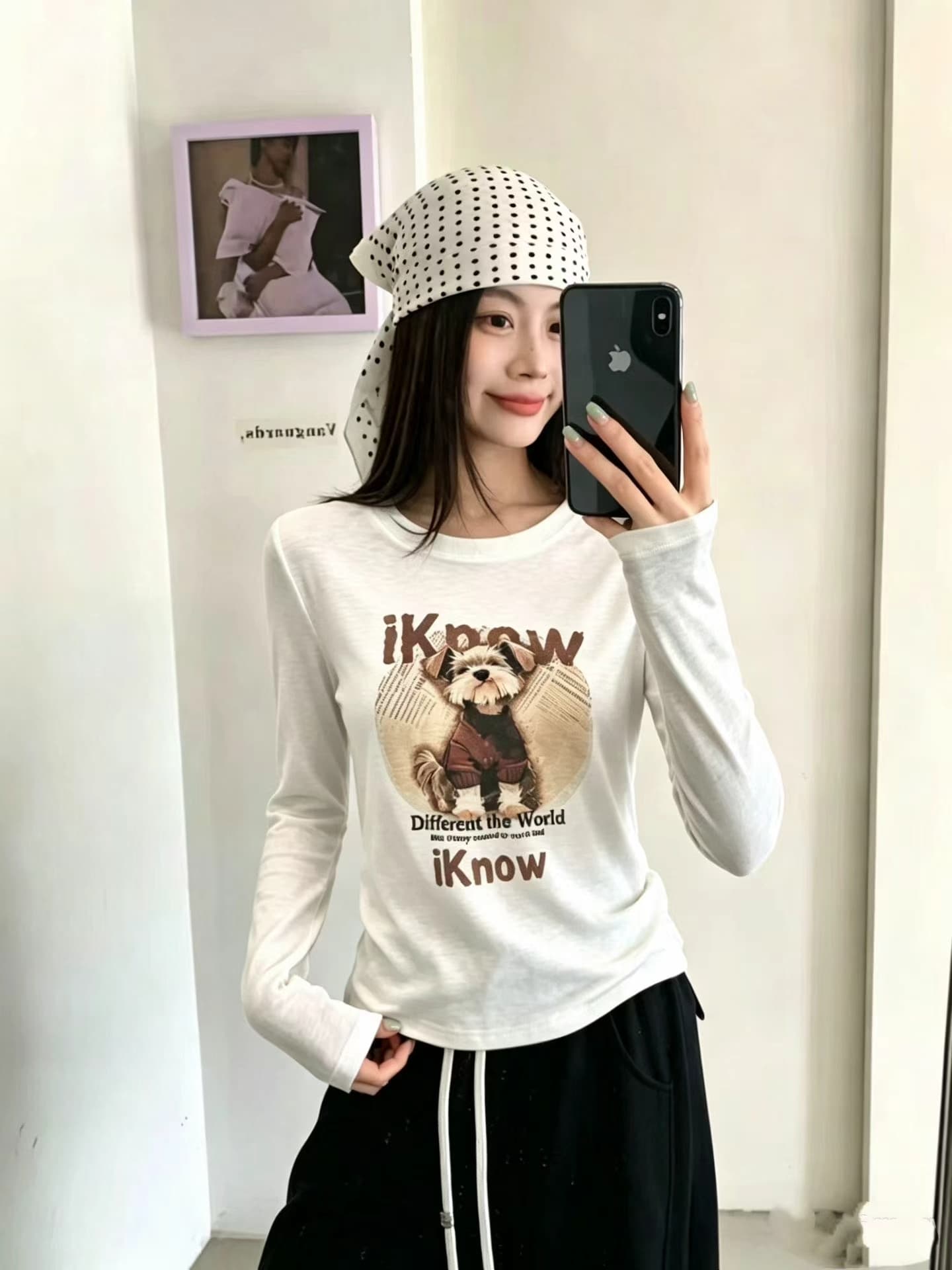 아메리칸 레트로 주황색 색상 강아지 프린트 라운드 넥 반팔 티셔츠 여성 여름 새로운 디자인 센스 작은 대중 긍정적 인 어깨 의류 상세 이미지 7