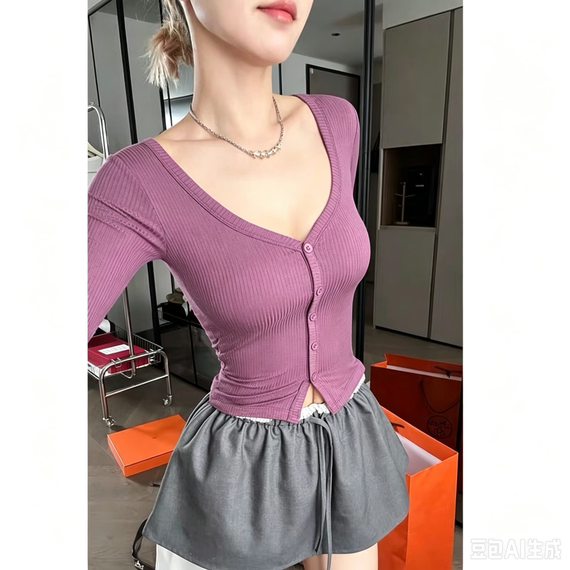 핫걸 섹시함 단추 V넥 긴팔 티셔츠 여성 조기 가을 착용 가져 가라. 벨트 가슴 패드 몸매 가꾸기 인사이드 가져 가라. 만나는 쇼트 스타일 맨위