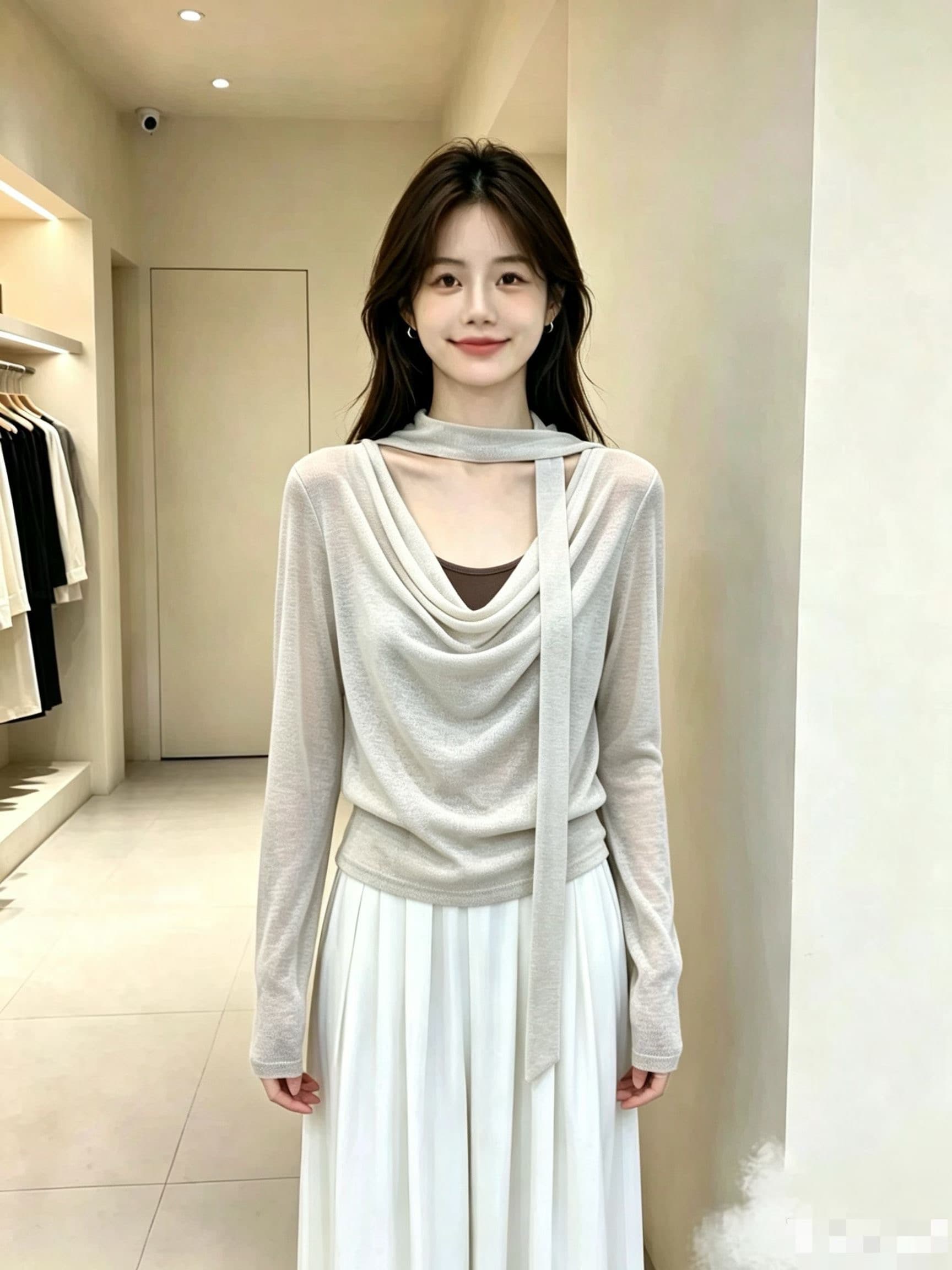 페이크 레이어드 오프숄더 흔들다 칼라 니트 스웨터 여성 2026 봄 새로운 몸매 가꾸기 슬림해 보이는 기본 셔츠 맨위 상세 이미지 3