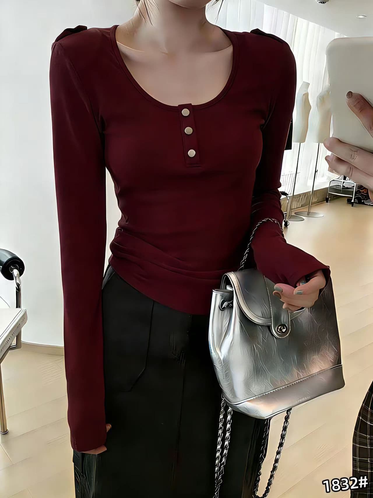 한 부서 미니멀리즘 다용도 u 칼라 단추 긴팔 티셔츠 여성 가을 겨울 인사이드 가져 가라. 고급 센스 몸매 가꾸기 슬림해 보이는 기본 셔츠 맨위 상세 이미지 4