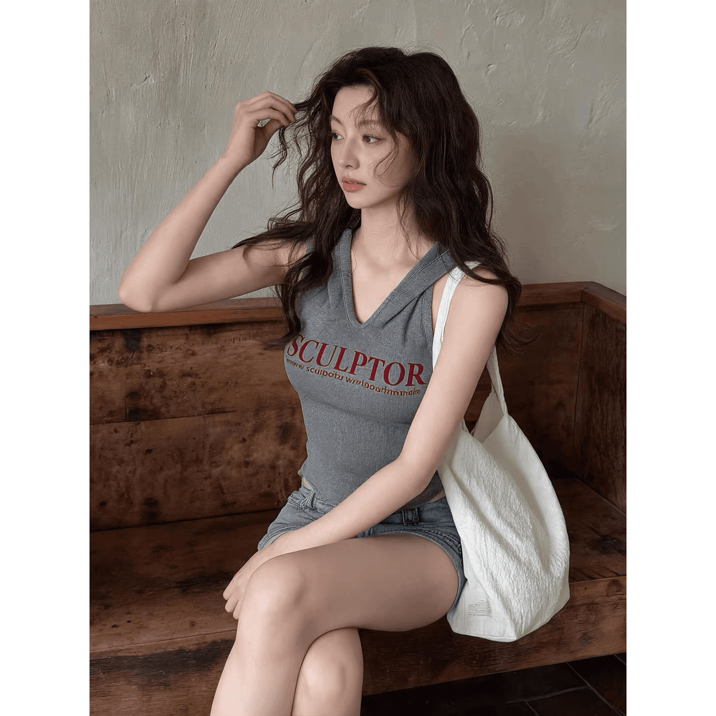 아메리칸 알파벳 프린트 후드 캐미솔 인사이드 가져 가라. 수 있습니다. 외출용 핫걸 몸매 가꾸기 민소매 고유 한 아름다운 맨위 이미지 5