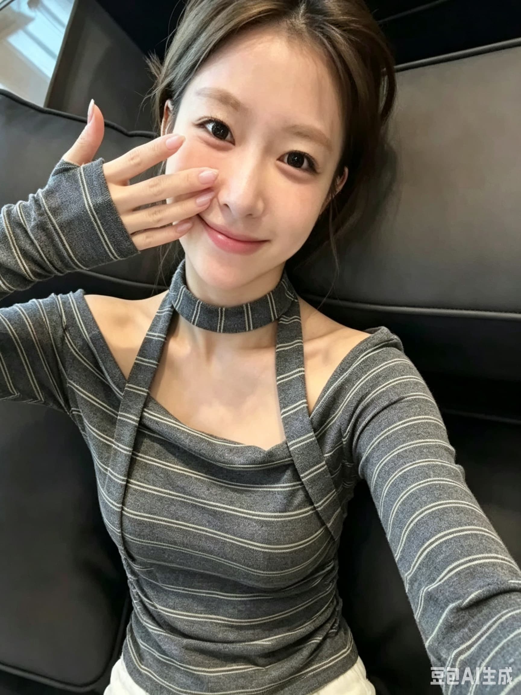 레트로 배색 스트라이프 비스듬한 어깨 리본 긴팔 티셔츠 여성 2026 가을 새로운 몸매 가꾸기 오프숄더 외국 가스 맨위 트렌디 상세 이미지 3
