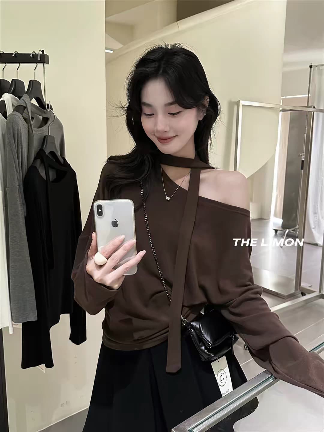 the limon 한 부서 ins 바람 품격 디자인 센스 리본 기본 셔츠 여성 가을 몸매 가꾸기 슬림해 보이는 긴팔 맨위 이미지 4