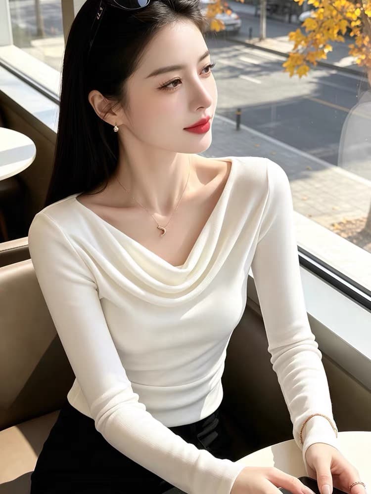 올해 인기 ~ 중 폭발 여성 의류 가을 2026 새로운 빛 요리 한 미니멀리즘 바람 흔들다 칼라 긴팔 티셔츠 쇼트 스타일 맨위