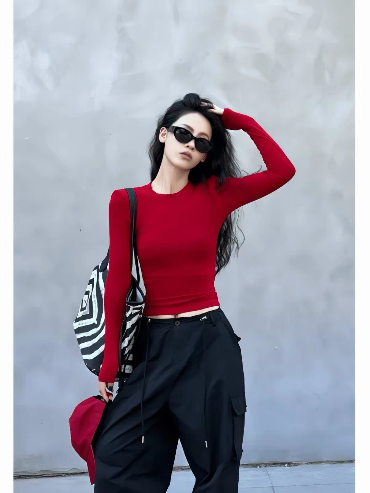 한 부서 품격 미니멀리즘 라운드 넥 긴팔 검정색 티셔츠 여성 이른 가을 새로운 몸매 가꾸기 슬림해 보이는 인사이드 가져 가라. 기본 셔츠 맨위 상세 이미지 4