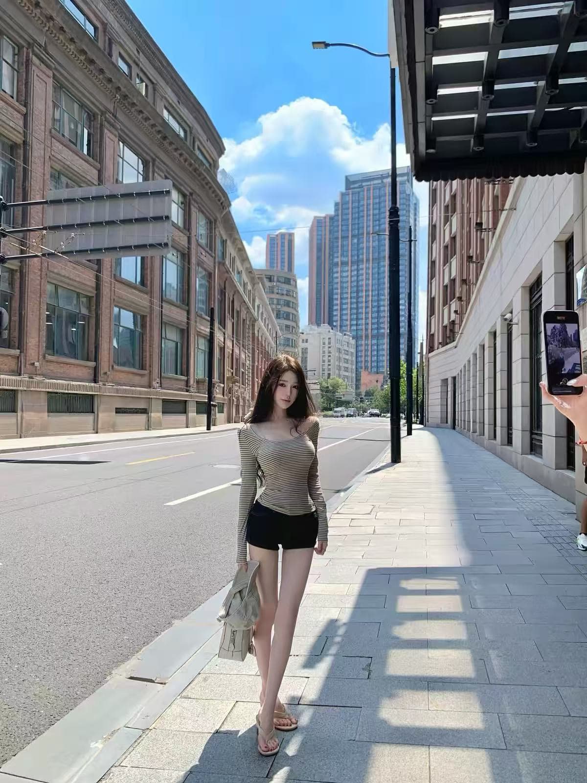 한 부서 순수한 욕망 대 u 칼라 스트라이프 긴팔 몸매 가꾸기 슬림해 보이는 핫걸 쇼트 스타일 신축성 타이트 만나는 맨위 상세 이미지 3