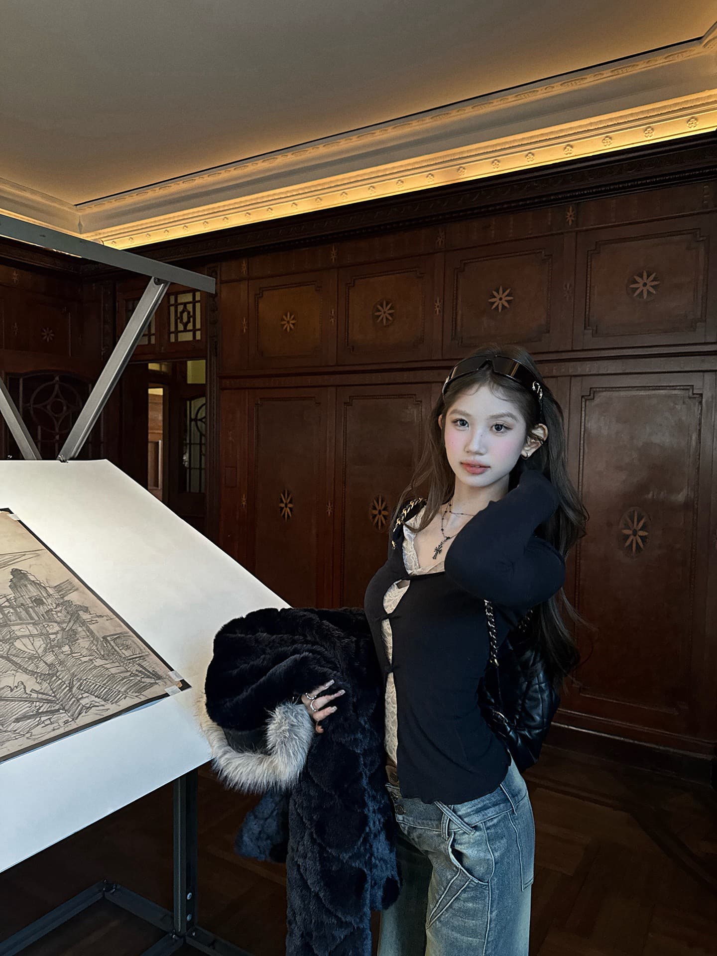 순수한 욕망 바람 레이스 조각 페이크 레이어드 긴팔 티셔츠 여성 검정색 몸매 가꾸기 슬림해 보이는 섹시함 핫걸 다용도 맨위 상세 이미지 4