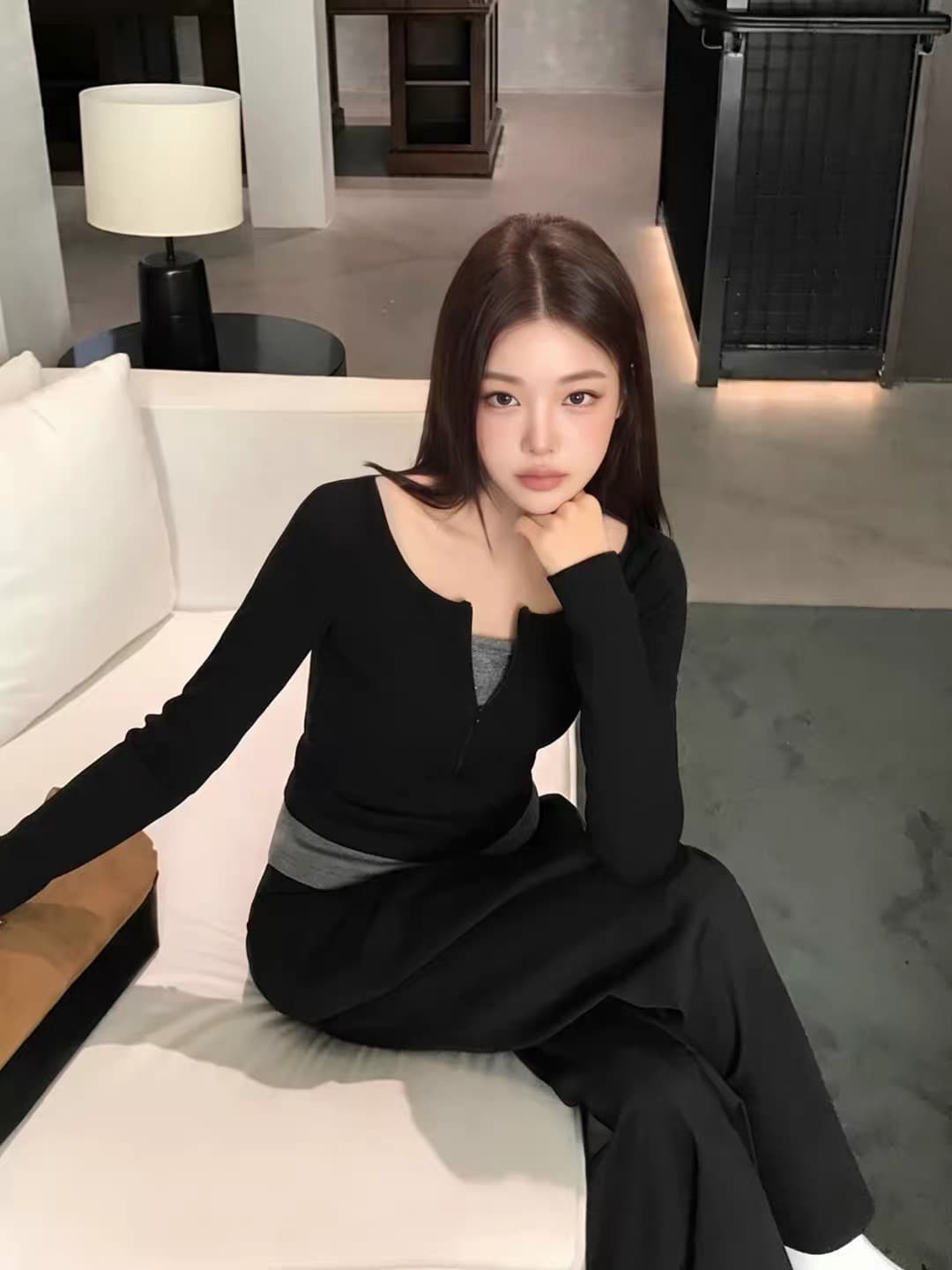 2026 새로운 한국 스타일 캐주얼 페이크 레이어드 배색 긴팔 티셔츠 여성 가을 몸매 가꾸기 슬림해 보이는 만나는 다용도 맨위 상세 이미지 5
