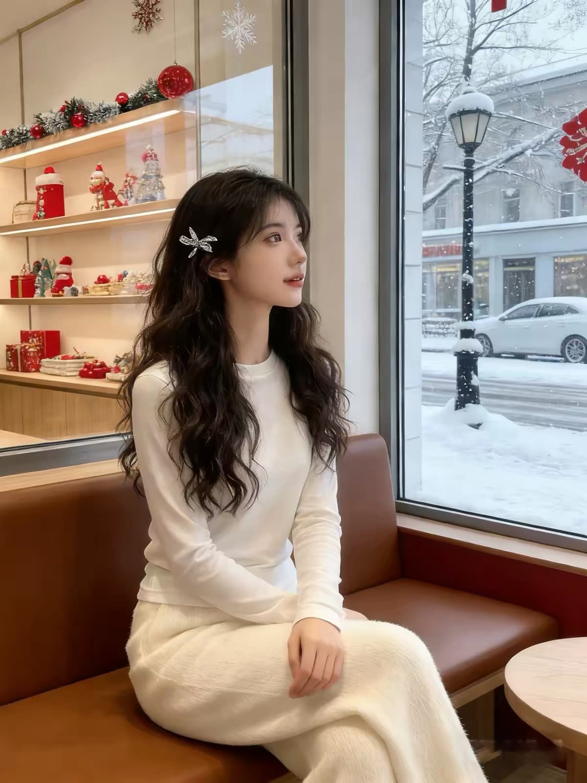 유럽 상품 화이트 주간 실크 양모 긴팔 티셔츠 여성 2026 봄 가을 새로운 몸매 가꾸기 슬림해 보이는 기본 셔츠 캐주얼 맨위 이미지 4