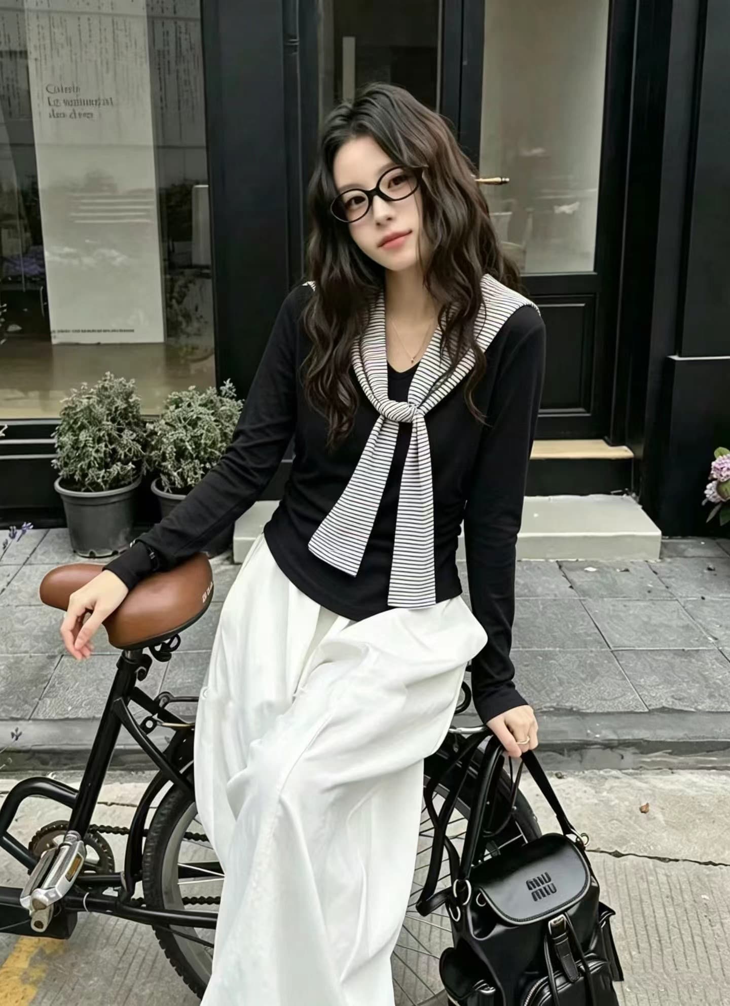 봄 가을 연령 감소 한 부서 스트라이프 패치워크 페이크 레이어드 긴팔 티셔츠 여성 숄 몸매 가꾸기 외국 가스 스택 착용 다용도 맨위 상세 이미지 6