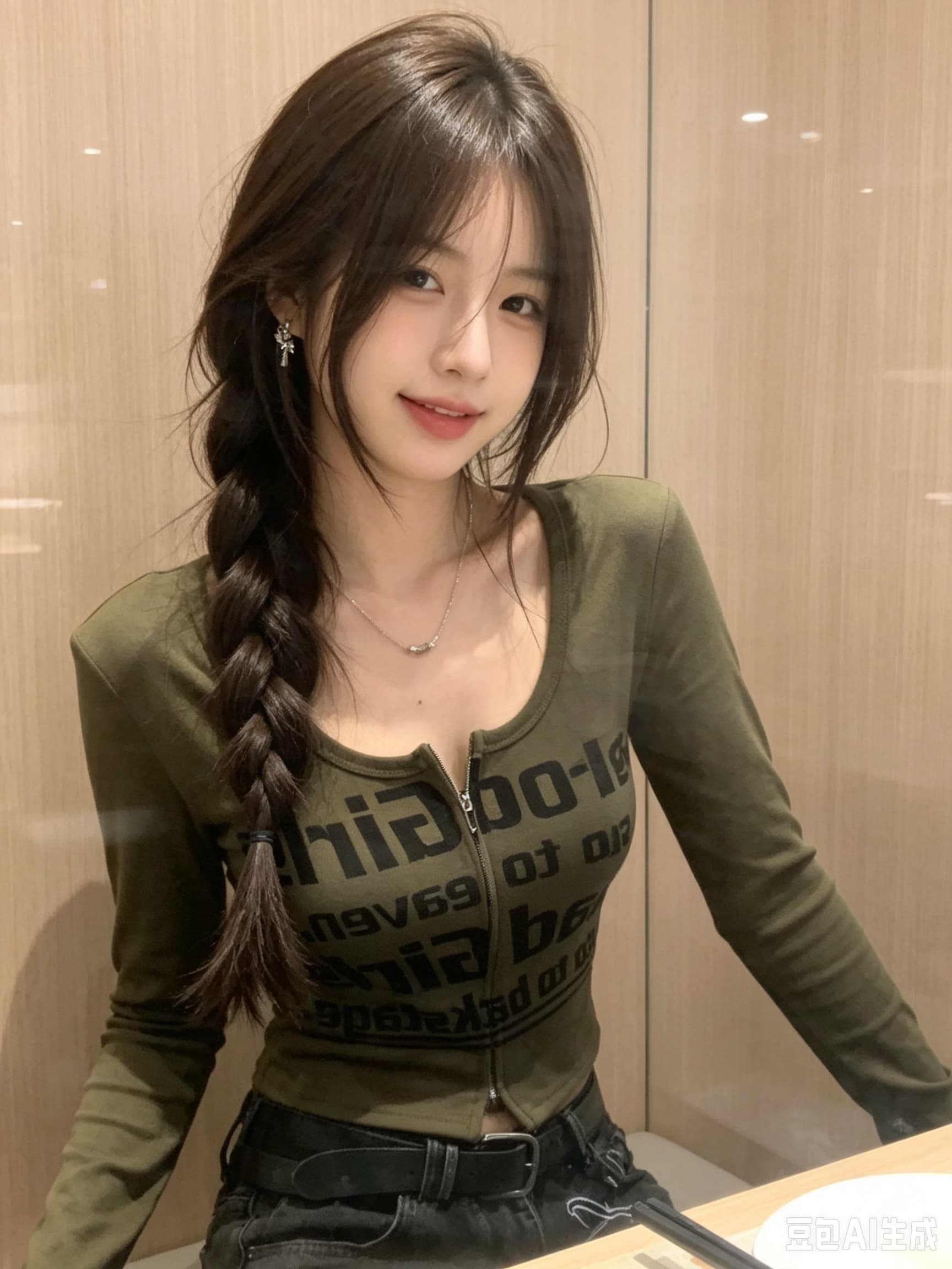 2026 가을 새로운 아메리칸 패션 다용도 몸매 가꾸기 슬림해 보이는 u 칼라 지퍼 긴팔 티셔츠 맨위 여성 기본 셔츠 여성 이미지 3