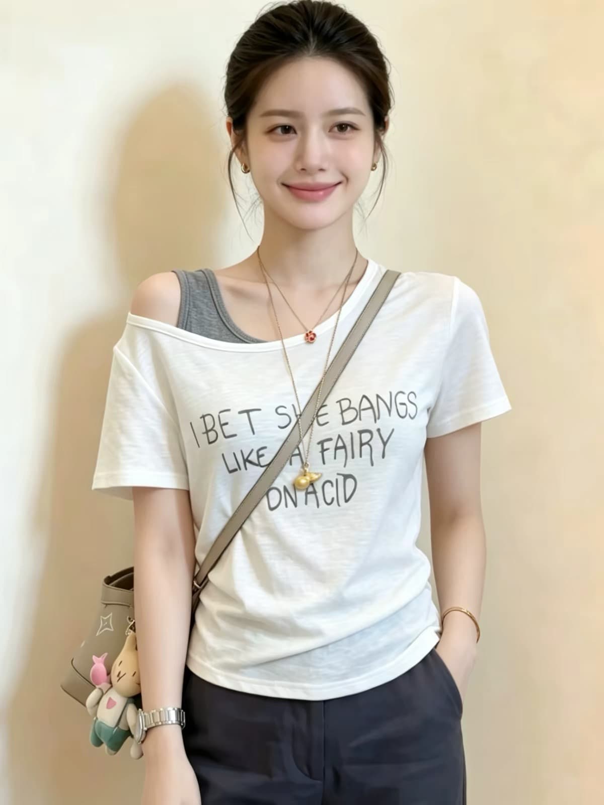 순수한 욕망 바람 화이트 u 칼라 긍정적 인 어깨 반팔 티셔츠 여성 여름 미니멀리즘 빅 사이즈 몸매 가꾸기 디스플레이 몸 다용도 핫걸 맨위 이미지 4