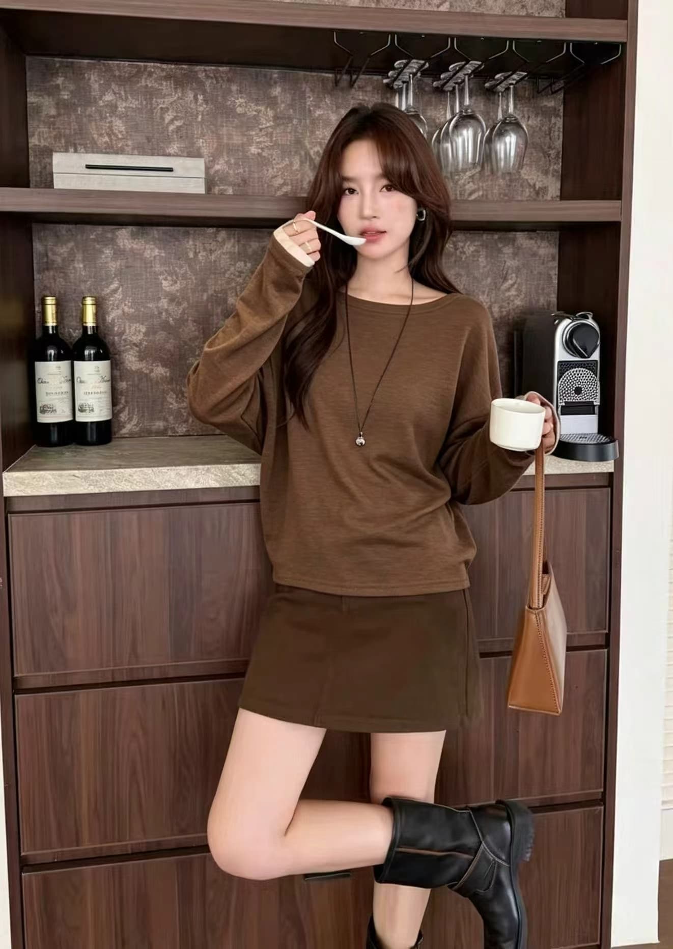 한 부서 보트넥 비스듬한 어깨 긴팔 티셔츠 여성 2026 가을 기초 섹션 기본 셔츠 다용도 슬림해 보이는 맨위 경기 펜던트 상세 이미지 6