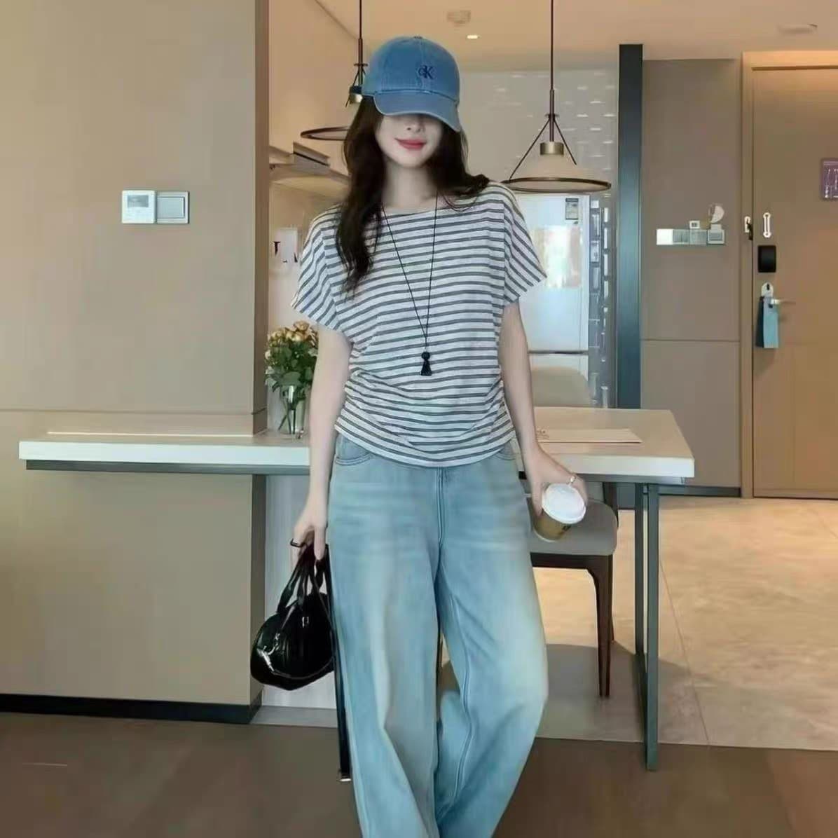 2026 한국 스타일 센스 아니요 비틀림 여름 대칭 디자인 허리 수축 반팔 슬림해 보이는 느슨함 느긋한 다용도 맨위 이미지 2