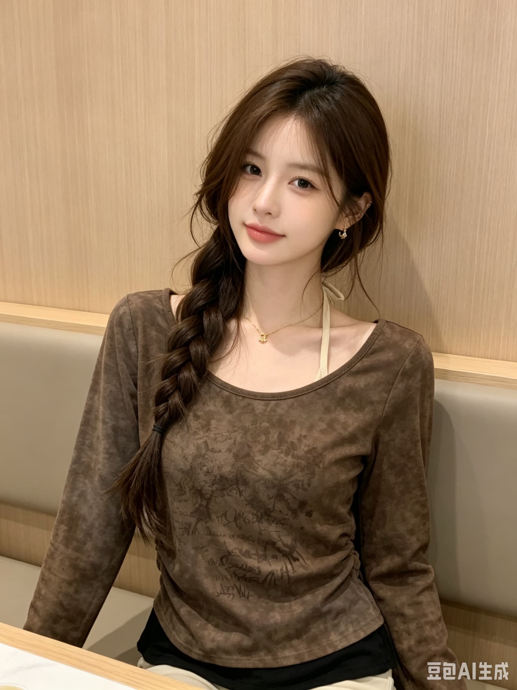 레트로 프린트 페이크 레이어드 행침 목 긴팔 티셔츠 여성 가을 대 u 칼라 몸매 가꾸기 슬림해 보이는 핫걸 바람 기본 셔츠 맨위 상세 이미지 2