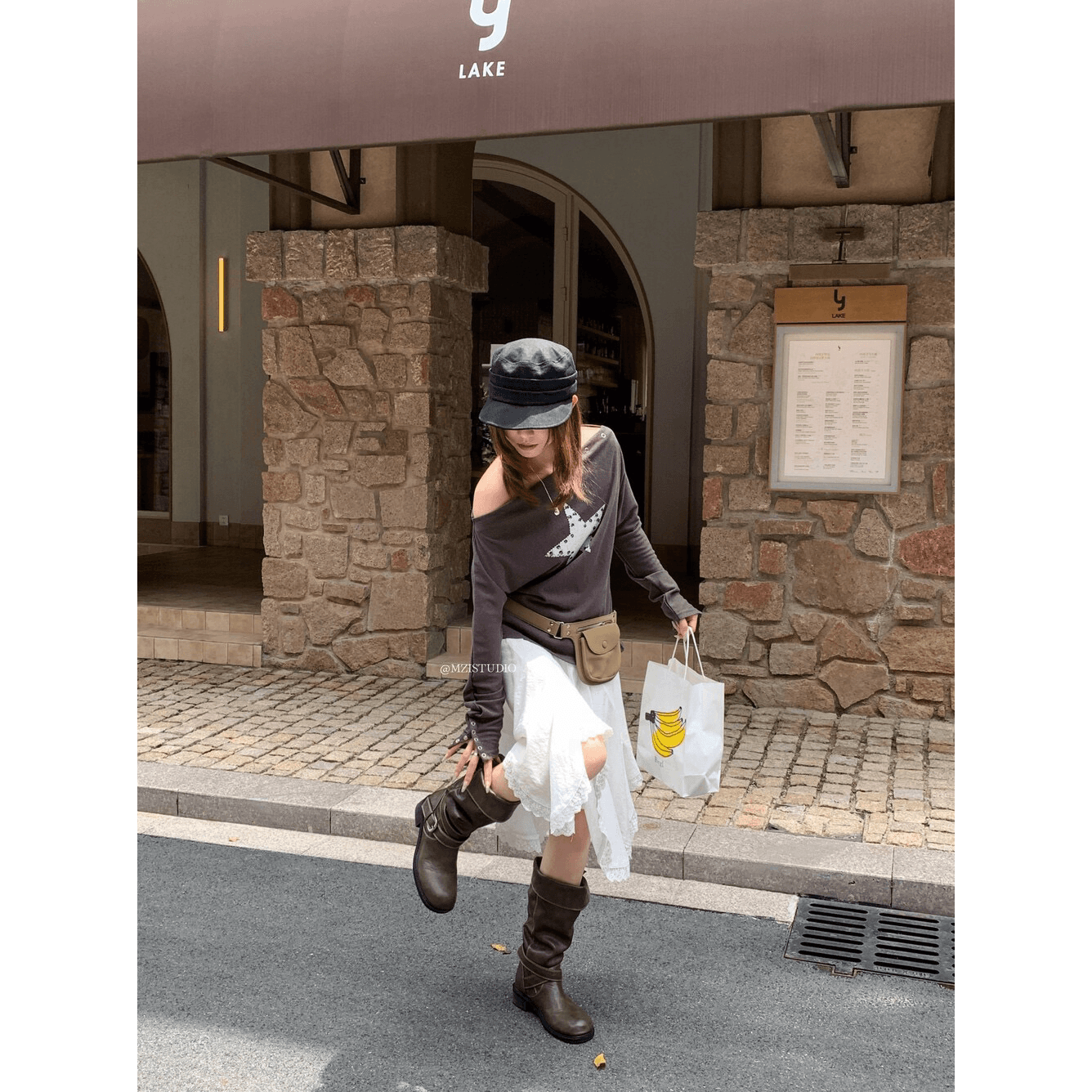 mzi studio 느긋한 채널 한국 스타일 가을의 날 미니멀리즘 오각형 별 프린트 징 차가운 잘 생긴 캐주얼 긴팔 이미지 5