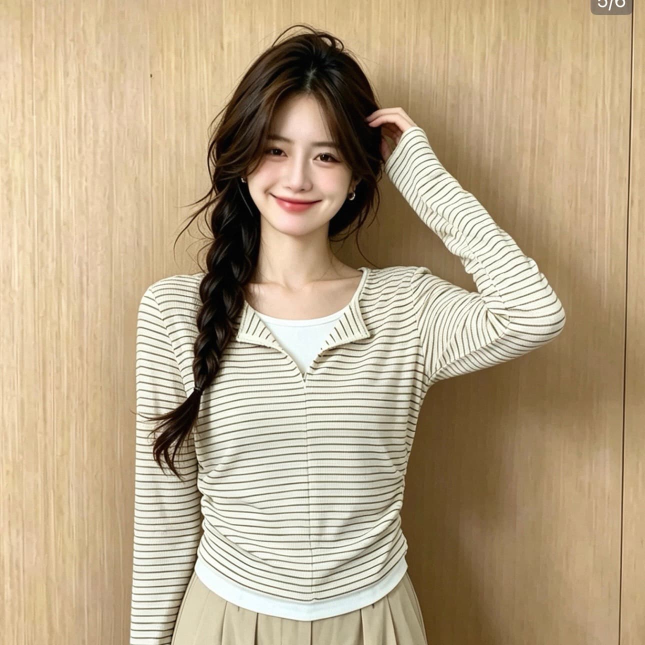 페이크 레이어드 패치워크 스트라이프 배색 기본 셔츠 맨위 여성 가을 겨울 봄 드레스 인사이드 가져 가라. 半拉 체인 길이 소매 티셔츠 이미지 5
