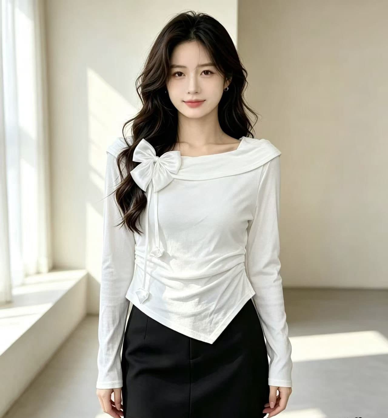 달콤함 나비 매듭 광장 칼라 반팔 티셔츠 여성 2026 여름 새로운 프랑스식 긍정적 인 어깨 허리 수축 쇼트 스타일 맨위 상세 이미지 7