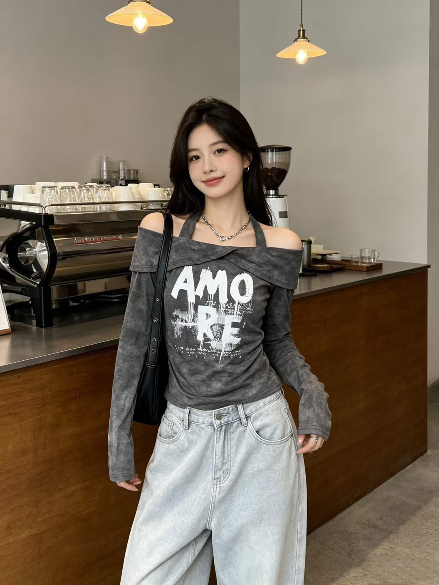 아메리칸 레트로 핫걸 긴팔 티셔츠 여성 2026 가을 알파벳 프린트 몸매 가꾸기 슬림해 보이는 인사이드 가져 가라. 다용도 맨위 상세 이미지 5