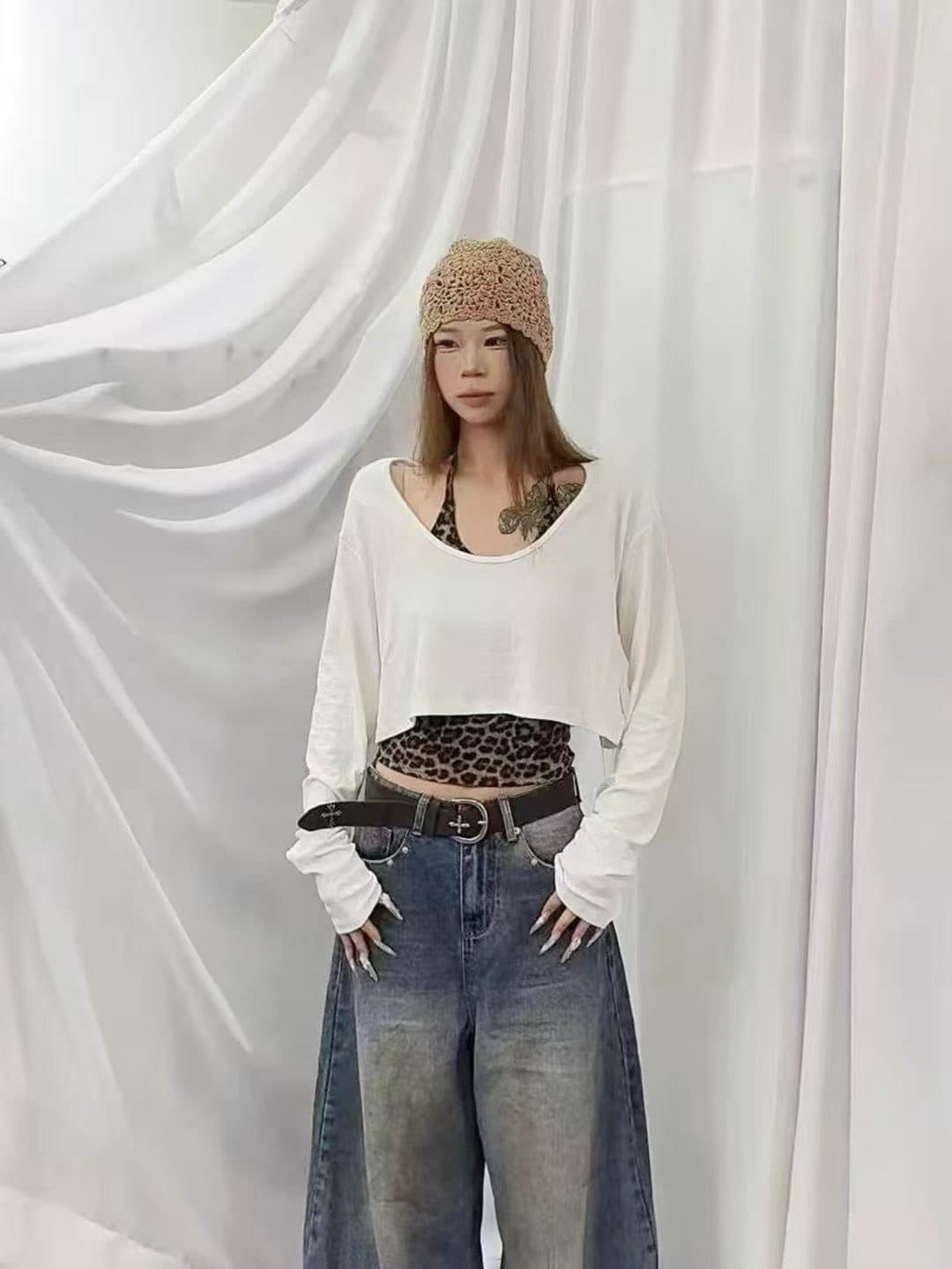 2026 가을 새로운 한국 스타일 패션 다용도 몸매 가꾸기 슬림해 보이는 레오파드 무늬 슬립 투피스 세트 긴팔 맨위 상세 이미지 2