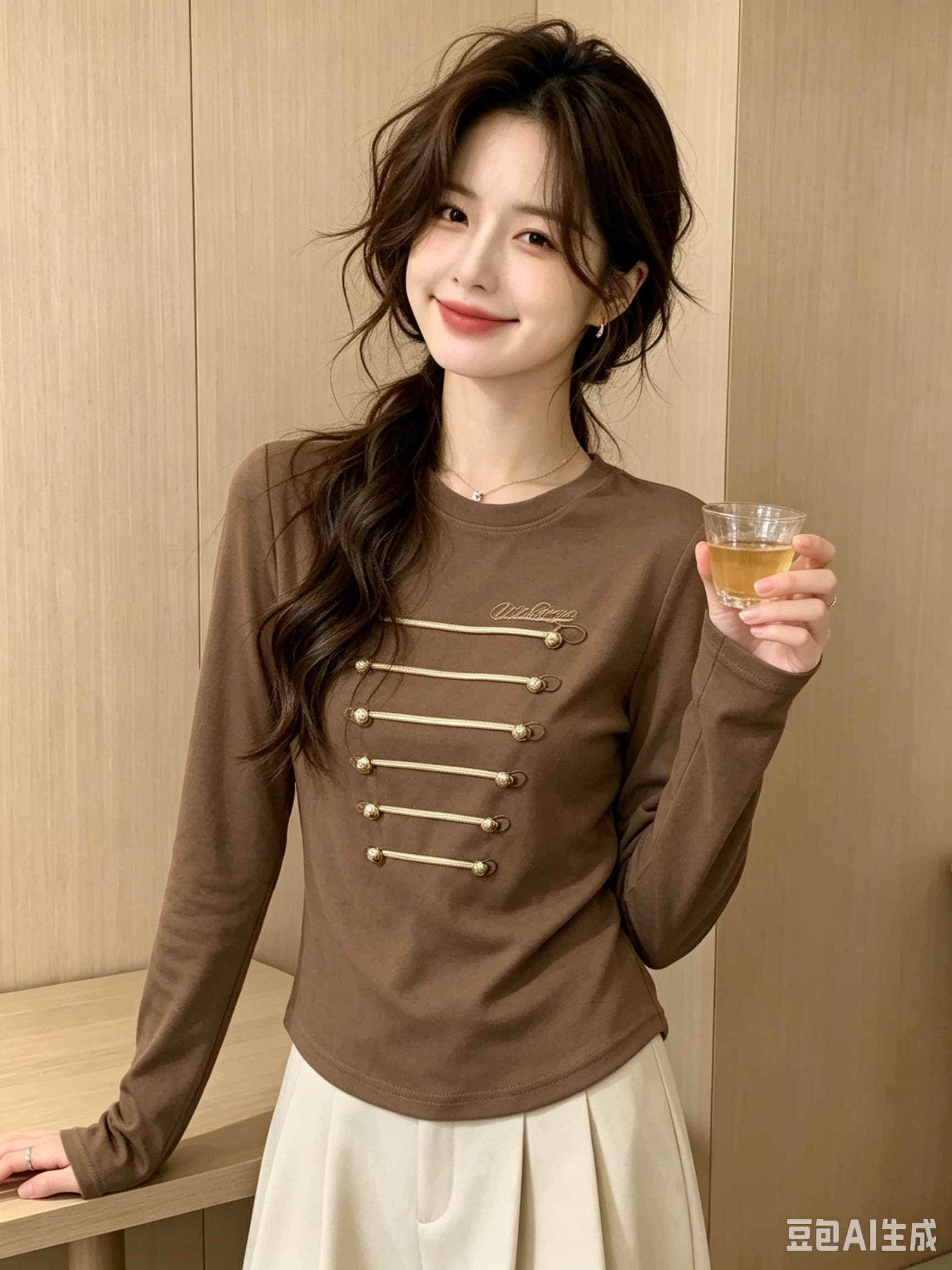 고유 한 금속 버클 라운드 넥 외국 가스 긴팔 티셔츠 여성 2026 가을 새로운 한국 스타일 몸매 가꾸기 작은 대중 만나는 맨위 이미지 4