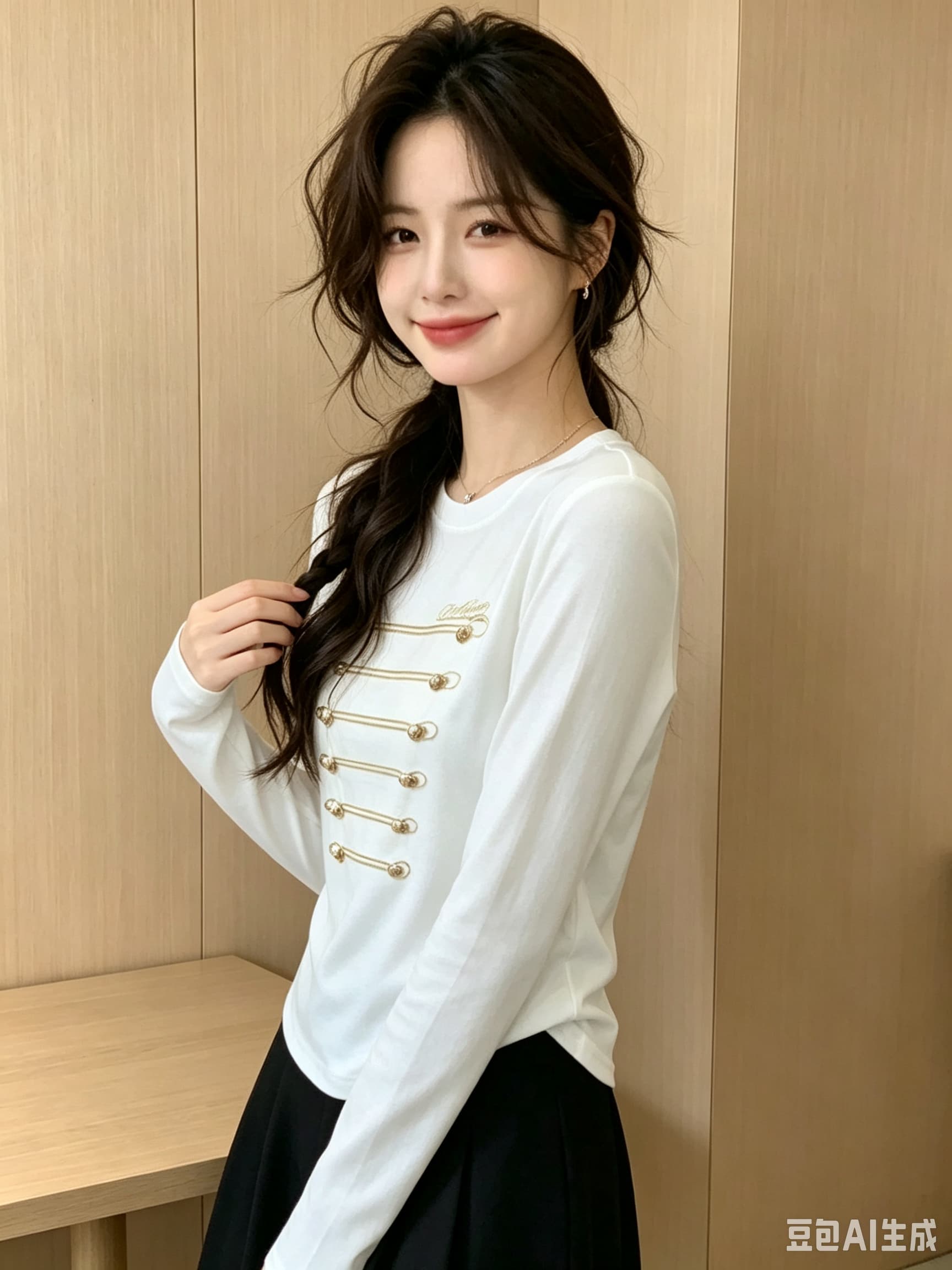 고유 한 금속 버클 라운드 넥 외국 가스 긴팔 티셔츠 여성 2026 가을 새로운 한국 스타일 몸매 가꾸기 작은 대중 만나는 맨위 상세 이미지 3