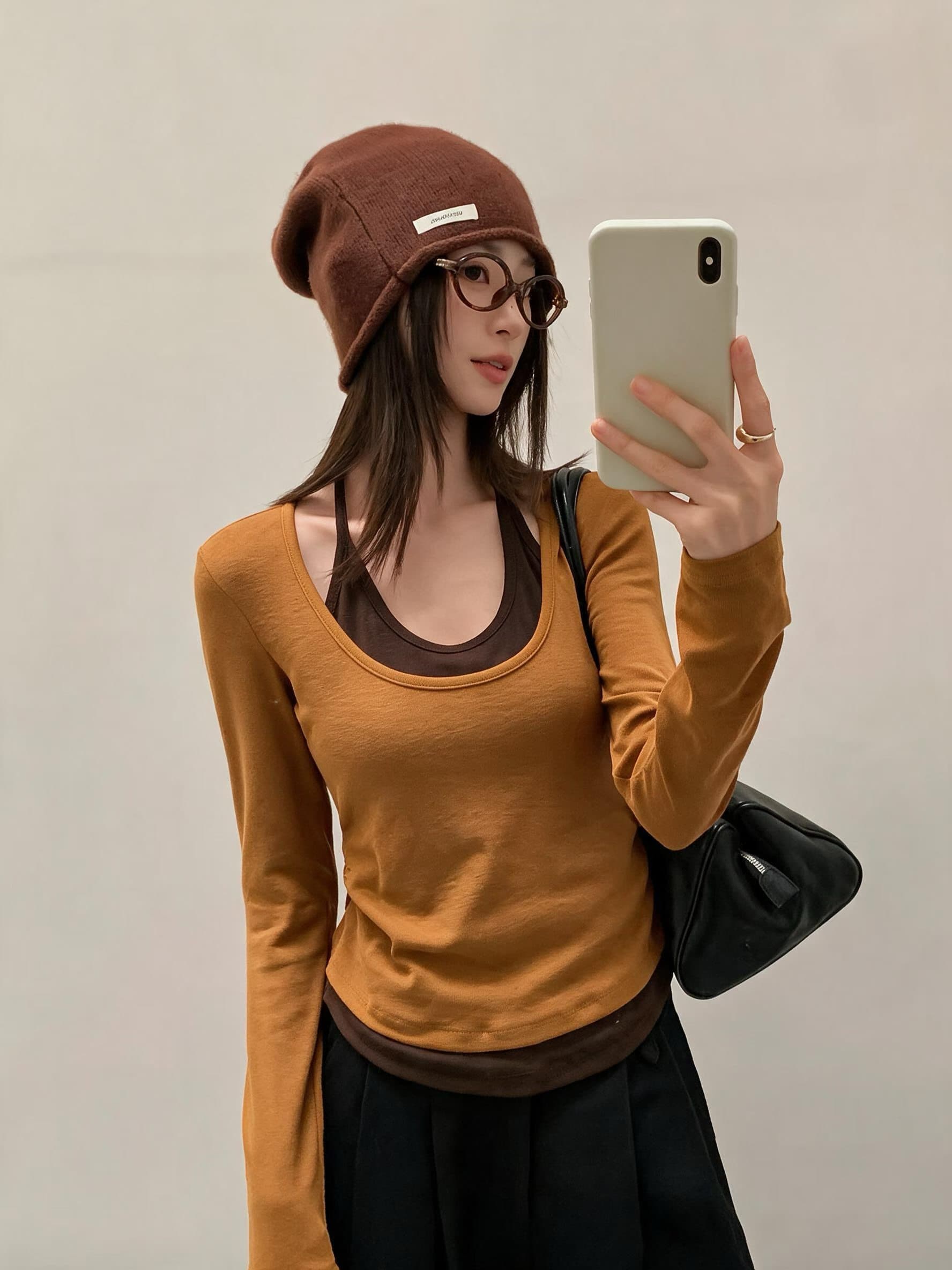 행침 목 페이크 레이어드 몸매 가꾸기 긴팔 티셔츠 여성 가을 디자인 센스 맨위 여성 기본 셔츠 맨위 이미지 4