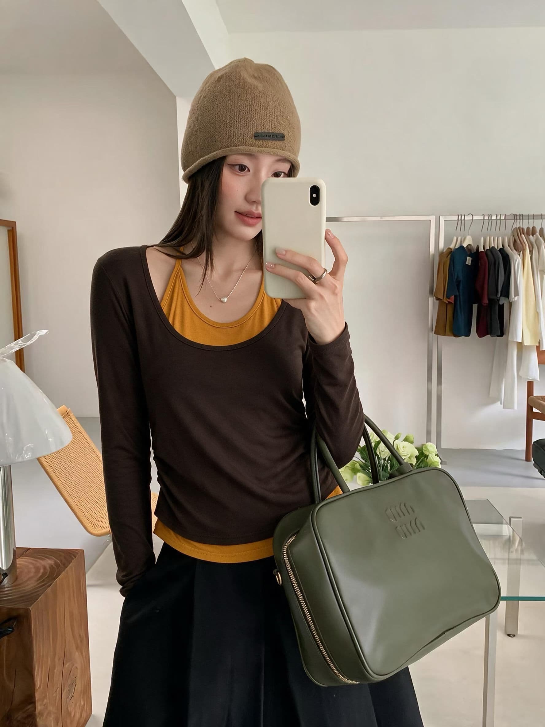 행침 목 페이크 레이어드 몸매 가꾸기 긴팔 티셔츠 여성 가을 디자인 센스 맨위 여성 기본 셔츠 맨위 상세 이미지 5