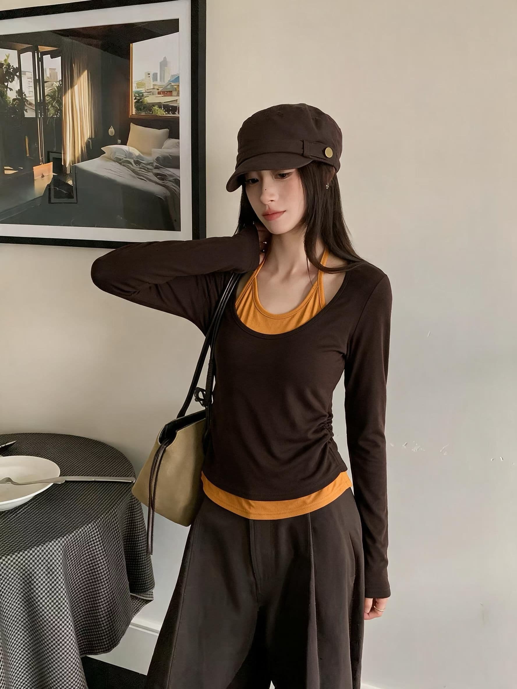 행침 목 페이크 레이어드 몸매 가꾸기 긴팔 티셔츠 여성 가을 디자인 센스 맨위 여성 기본 셔츠 맨위 상세 이미지 9
