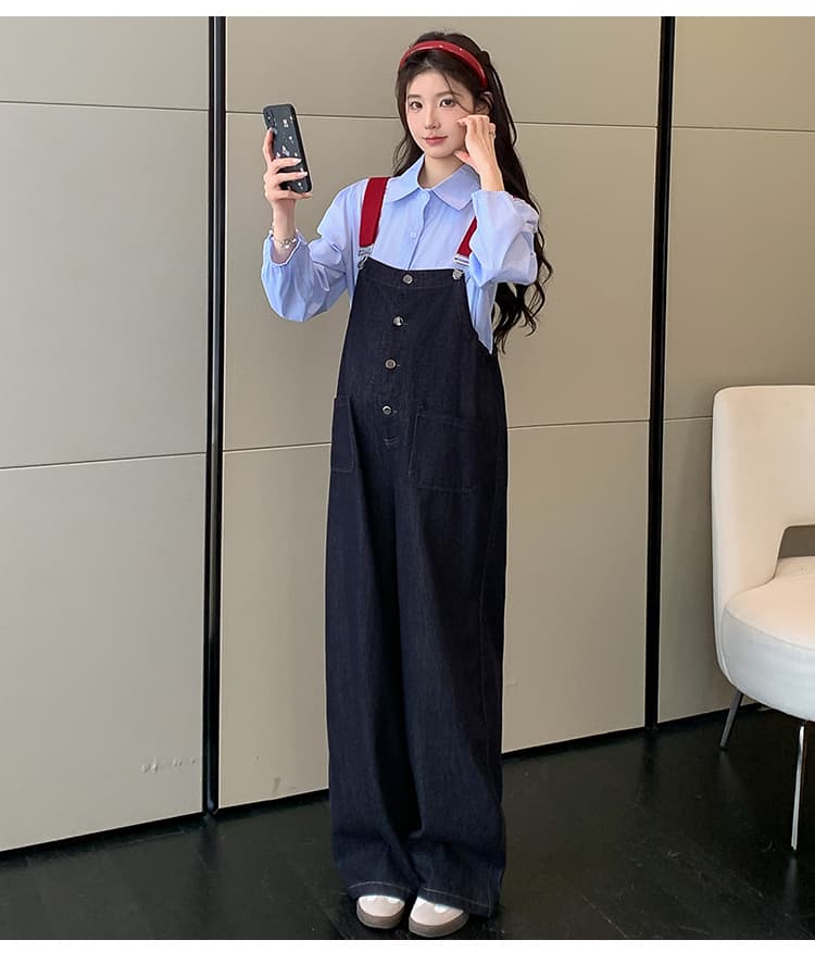 지금 지금 실사 폭발 2026 년 가을 겨울 새로운 레트로 멜빵 바지 임산부 넓은 다리 청바지 셔츠 맨위 상세 이미지 14