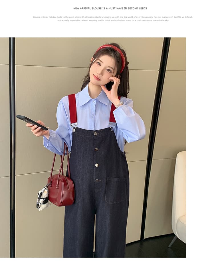 지금 지금 실사 폭발 2026 년 가을 겨울 새로운 레트로 멜빵 바지 임산부 넓은 다리 청바지 셔츠 맨위 상세 이미지 21