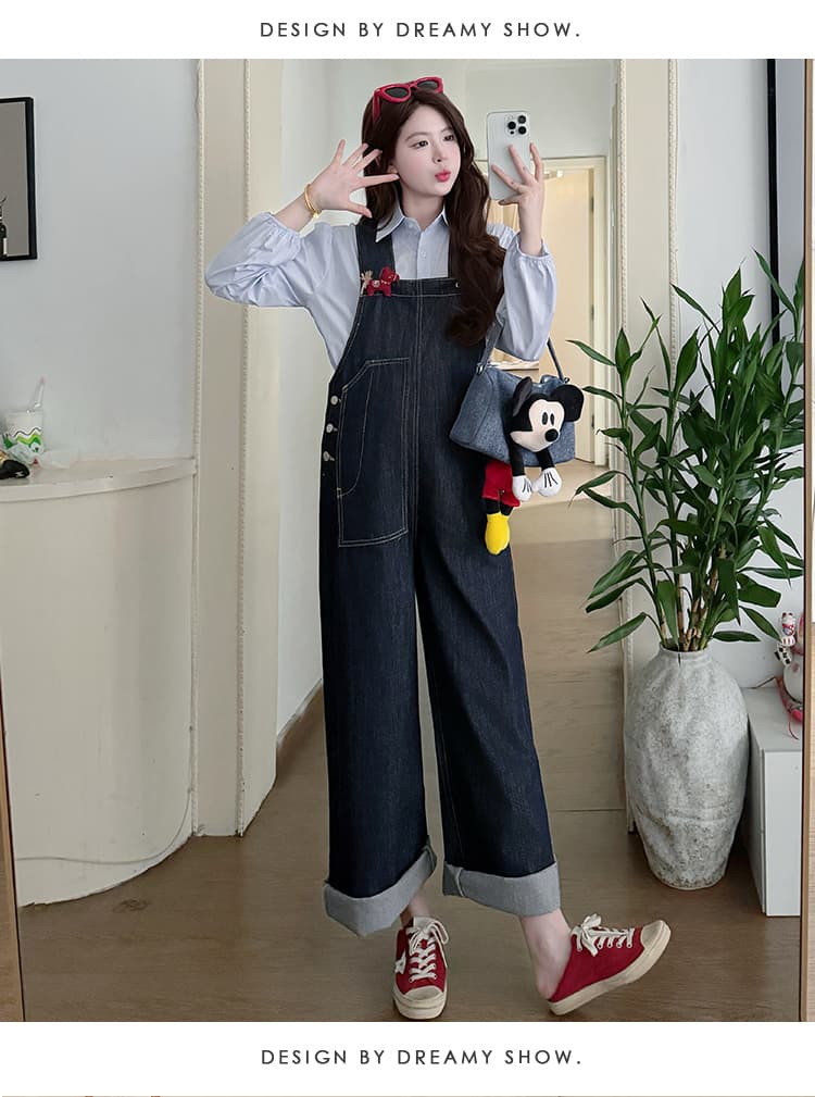 지금 지금 실사 2026 가을 새로운 넓은 다리 루즈핏 귀여운 임산부 다시 소 바지 하늘색 셔츠 상세 이미지 17