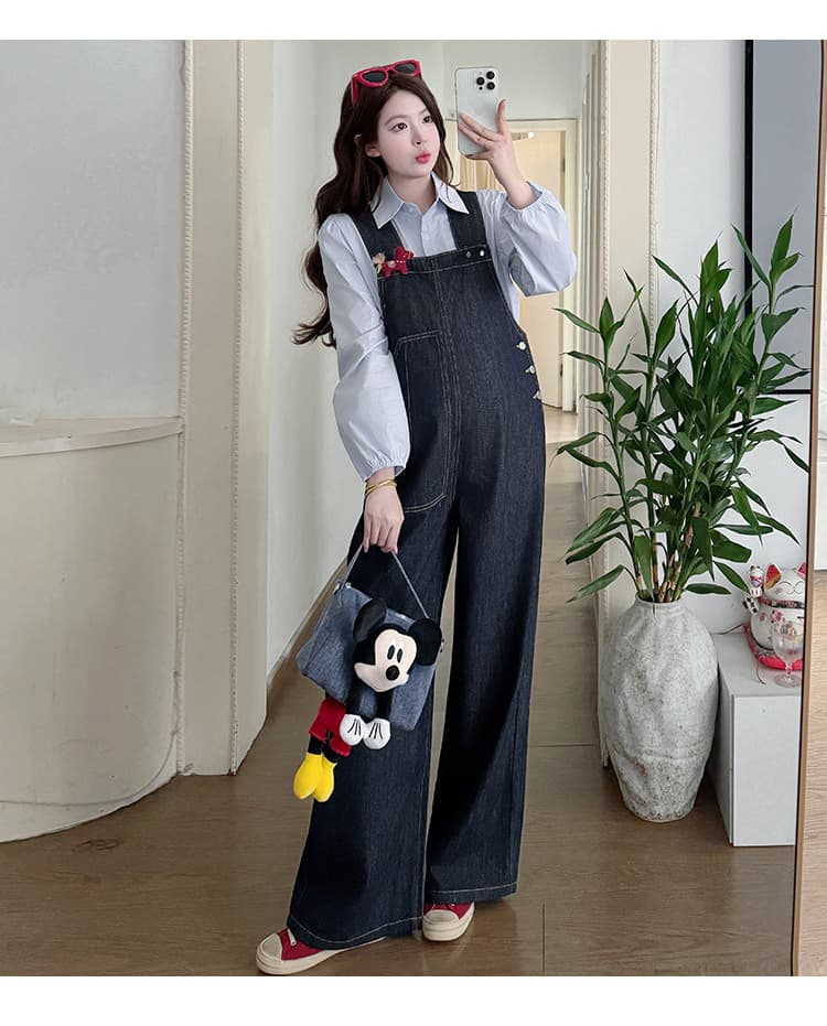 지금 지금 실사 2026 가을 새로운 넓은 다리 루즈핏 귀여운 임산부 다시 소 바지 하늘색 셔츠 상세 이미지 19