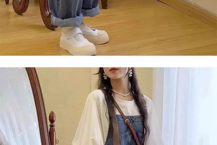 실사 2026 봄 새로운 임산부 데님 멜빵 바지 거품 소매 맨위 상세 이미지 31