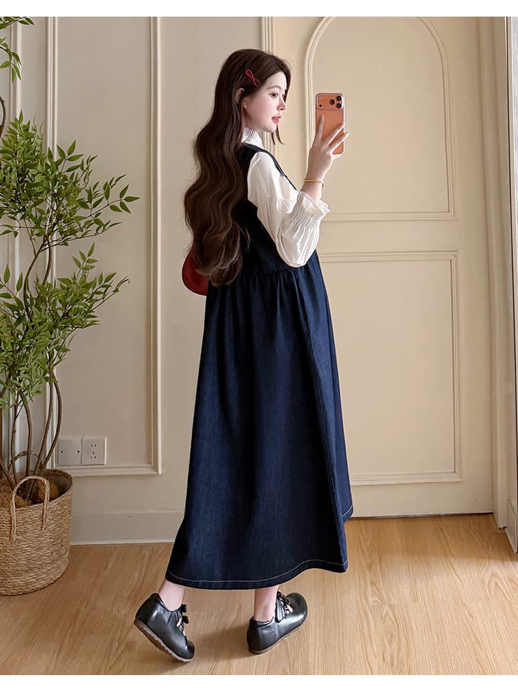 지금 지금 실사 2026 봄 새로운 국풍 단추 데님 스커트 프릴 칼라 셔츠 상세 이미지 27