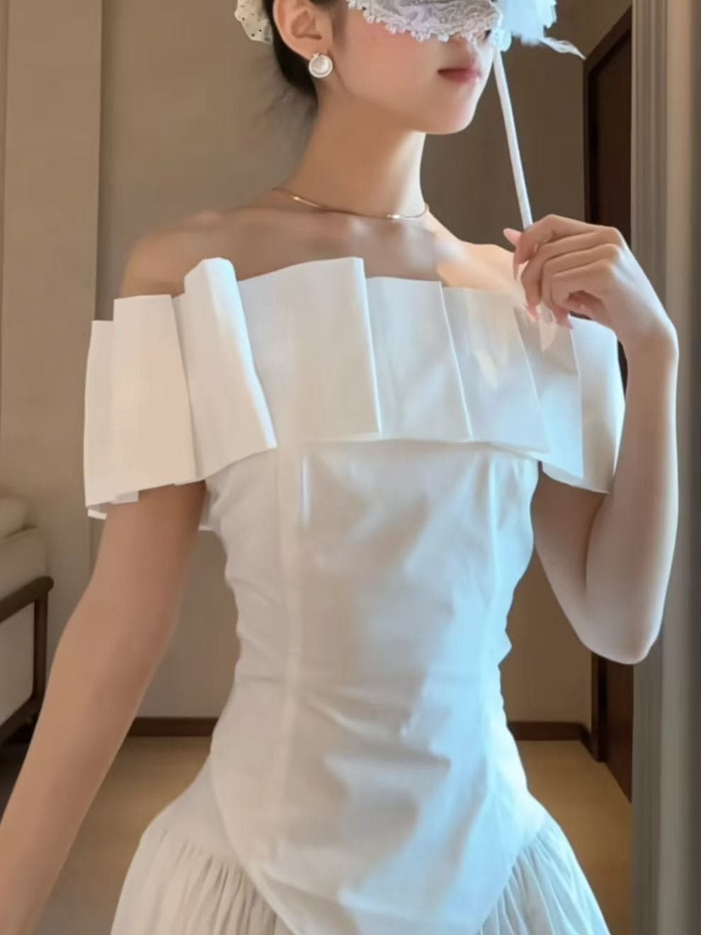 여름 화이트 오프숄더 맨위 여름 ootd 착용 가져 가라. 치마 세트 여성 여름 반신 스커트 투피스 세트 이미지 4