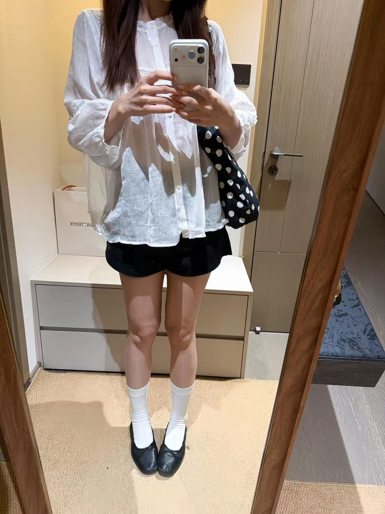 레트로 라미 랜턴 9부 소매 인형 셔츠 프랑스식 패치워크 레이스 캐주얼 다용도 맨위 여성 이미지 3