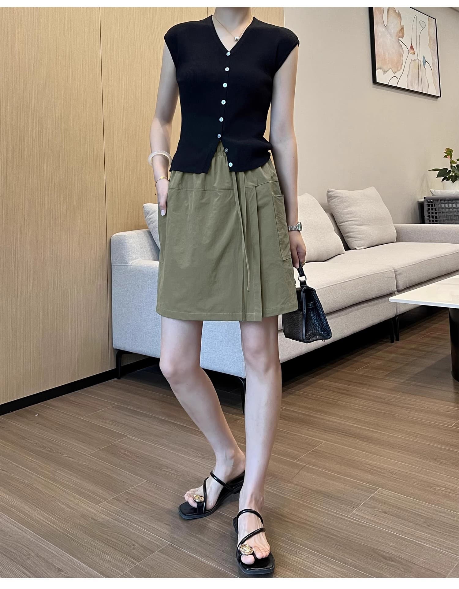 3 차원 허리 아메리칸 워크웨어 미니 스커트 여성 여름 새로운 속도 건조한 하이웨이스트 A라인 스커트 반신 치마바지 상세 이미지 13