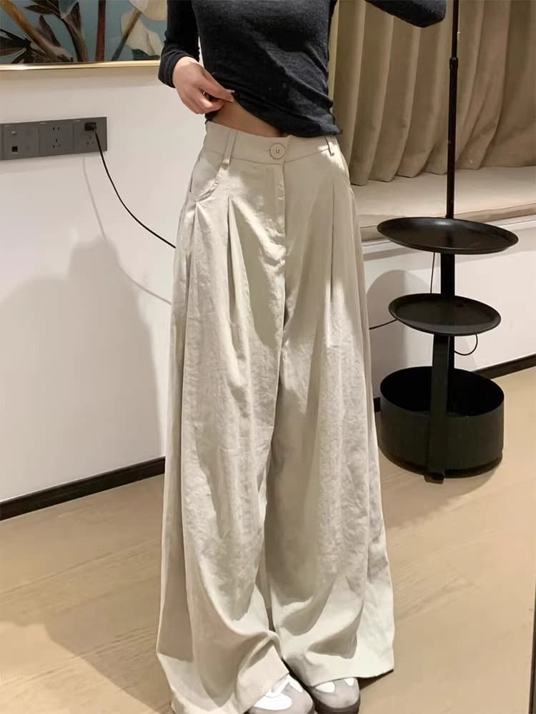 s-4xl 인사이드 테두리 정장 바지 여성 새로운 봄 여름 얇은 스타일 루즈핏 도루 가을 센스 하이웨이스트 슬림해 보이는 와이드 레그 팬츠 이미지 4