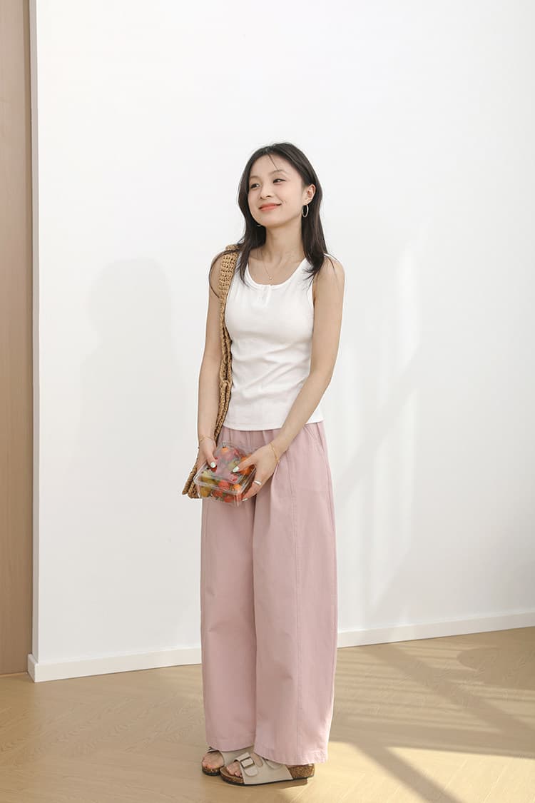 가을 일본식 다용도 허리밴드 넓은 다리 캐주얼 바지 표지 넓적 다리 슬림해 보이는 캐주얼 9부 바지 상세 이미지 6
