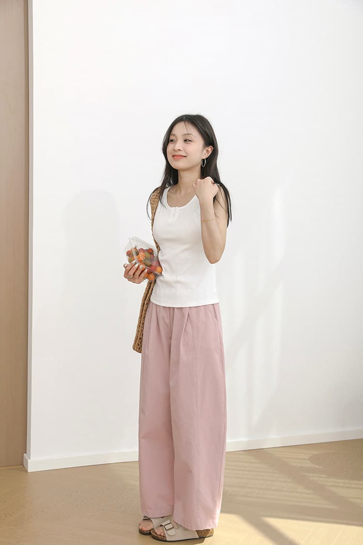 가을 일본식 다용도 허리밴드 넓은 다리 캐주얼 바지 표지 넓적 다리 슬림해 보이는 캐주얼 9부 바지 상세 이미지 8