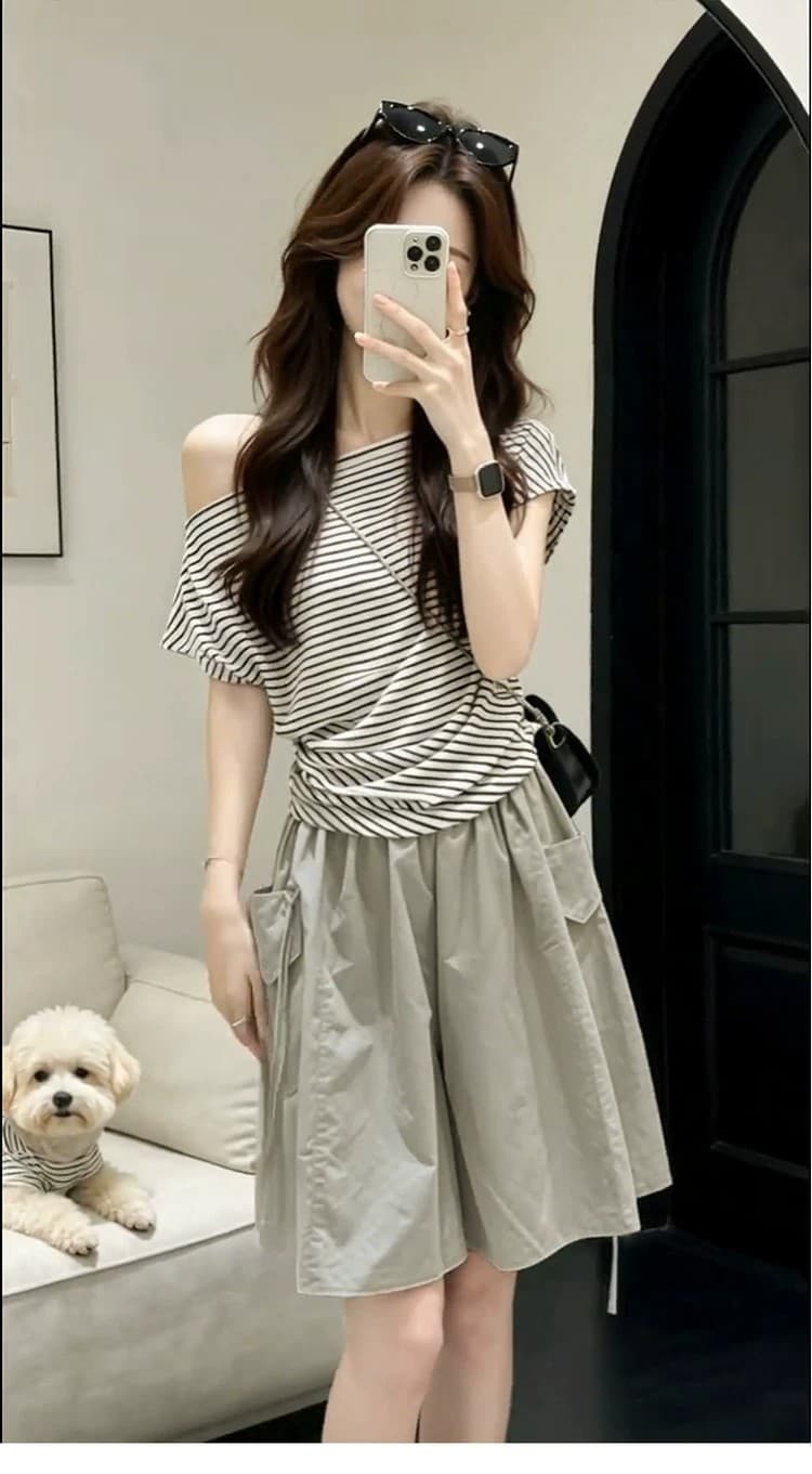 아메리칸 하이웨이스트 느긋한 루즈핏 워크웨어 오부 바지 캐주얼 스트레이트 바지 얕은 카키 색 반바지 여성 외출용 여름 상세 이미지 4