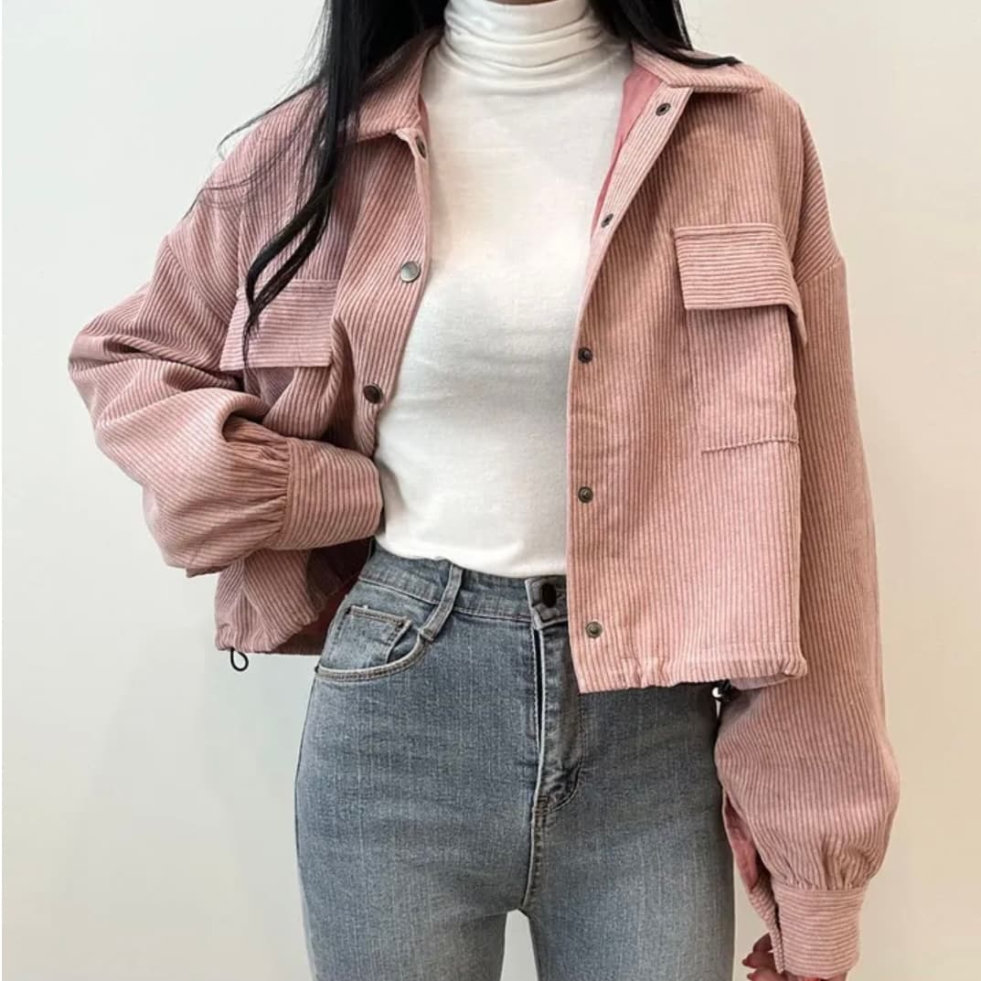 한국 chic 가을 새로운 프랑스식 레트로 폴로 칼라 더블 주머니 복잡한 펌프 로프 다용도 긴팔 코듀로이 여성 코트 상세 이미지 6