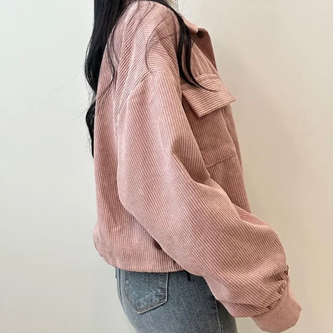 한국 chic 가을 새로운 프랑스식 레트로 폴로 칼라 더블 주머니 복잡한 펌프 로프 다용도 긴팔 코듀로이 여성 코트 상세 이미지 7