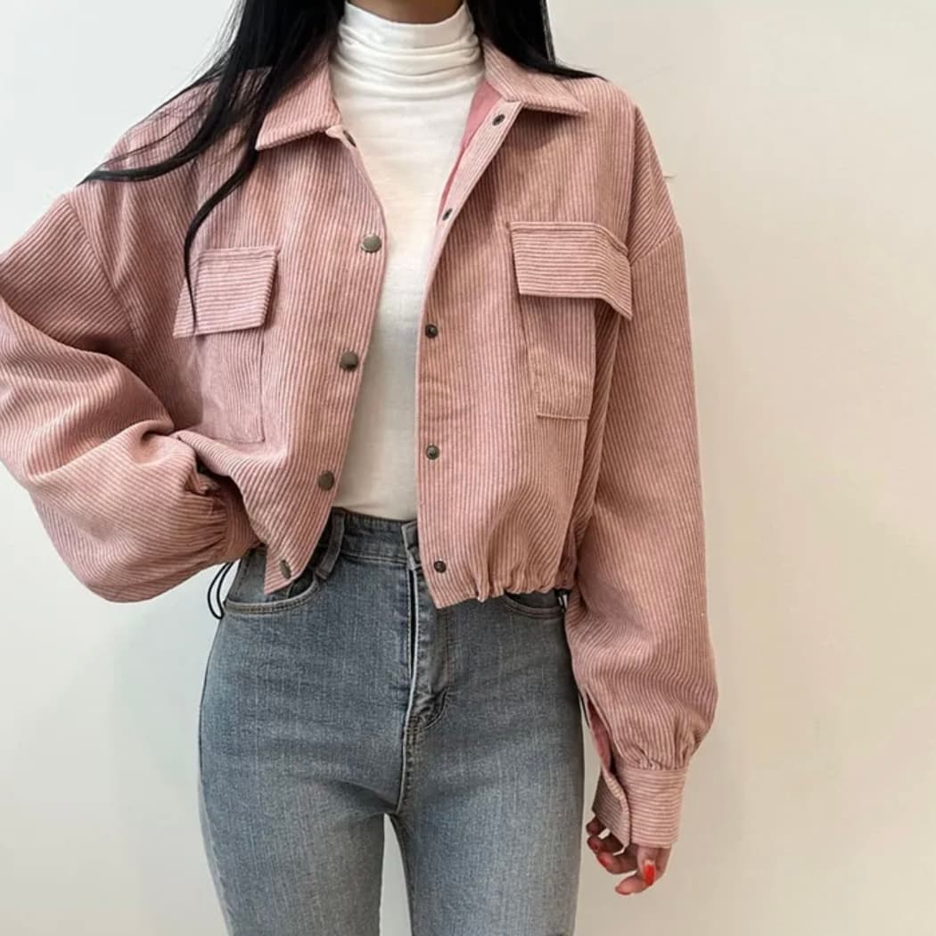 한국 chic 가을 새로운 프랑스식 레트로 폴로 칼라 더블 주머니 복잡한 펌프 로프 다용도 긴팔 코듀로이 여성 코트 상세 이미지 8